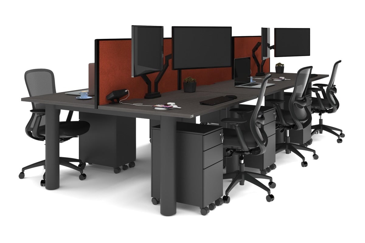 Quadro Cylinder Leg 6-Person Office Workstation Desk - 1200L x 800W with Cable Management Scallop - Perfect for Open Office Layouts & Collaborative Workspaces