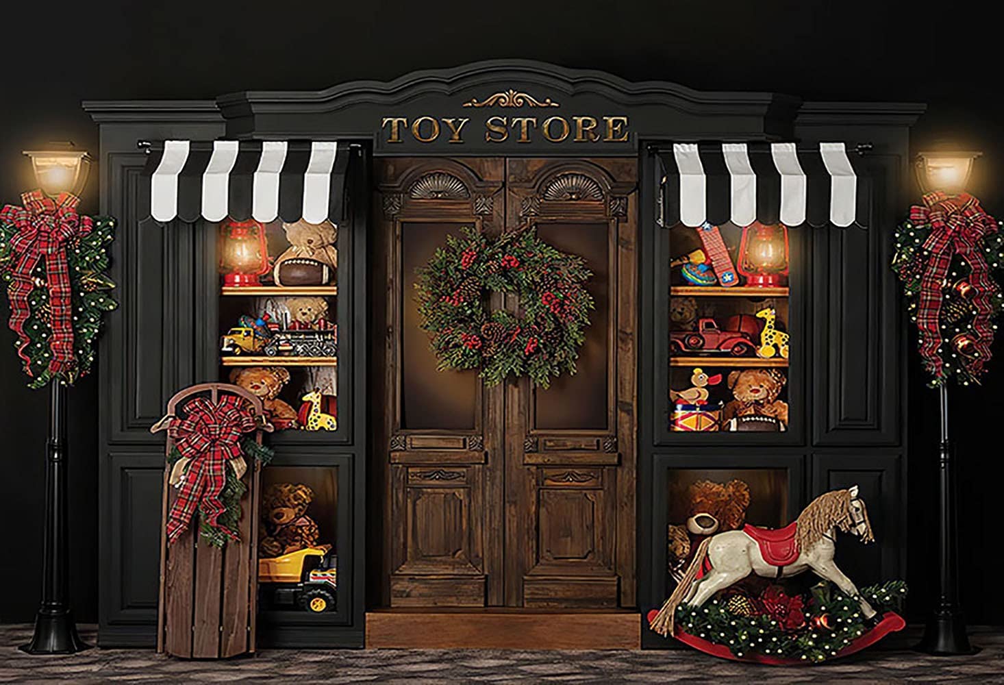 MEHOFOND 8x6FT Christmas Toy Shop Photo Backdrop - Cartoon Xmas Winter Scene Vinyl Background for Portrait Photography, Birthday Parties, Baby Showers & Cake Smash Photo Booth Props | Perfect for Holiday Decorations & Studio Photography