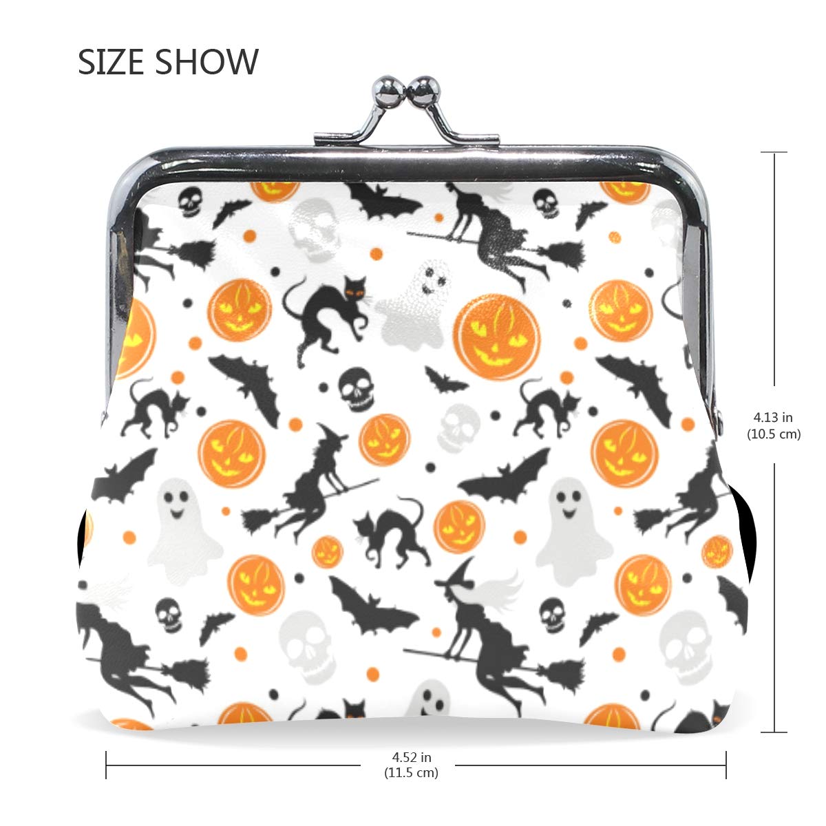 Halloween Witch Pumpkin Bat Ghost Black Cat Cute Coin Purse for Women - Retro Money Pouch with Kiss-lock Buckle, Small Wallet for Cards & Change - Perfect for Trick-or-Treating, Costume Parties & Spooky Gift Giving