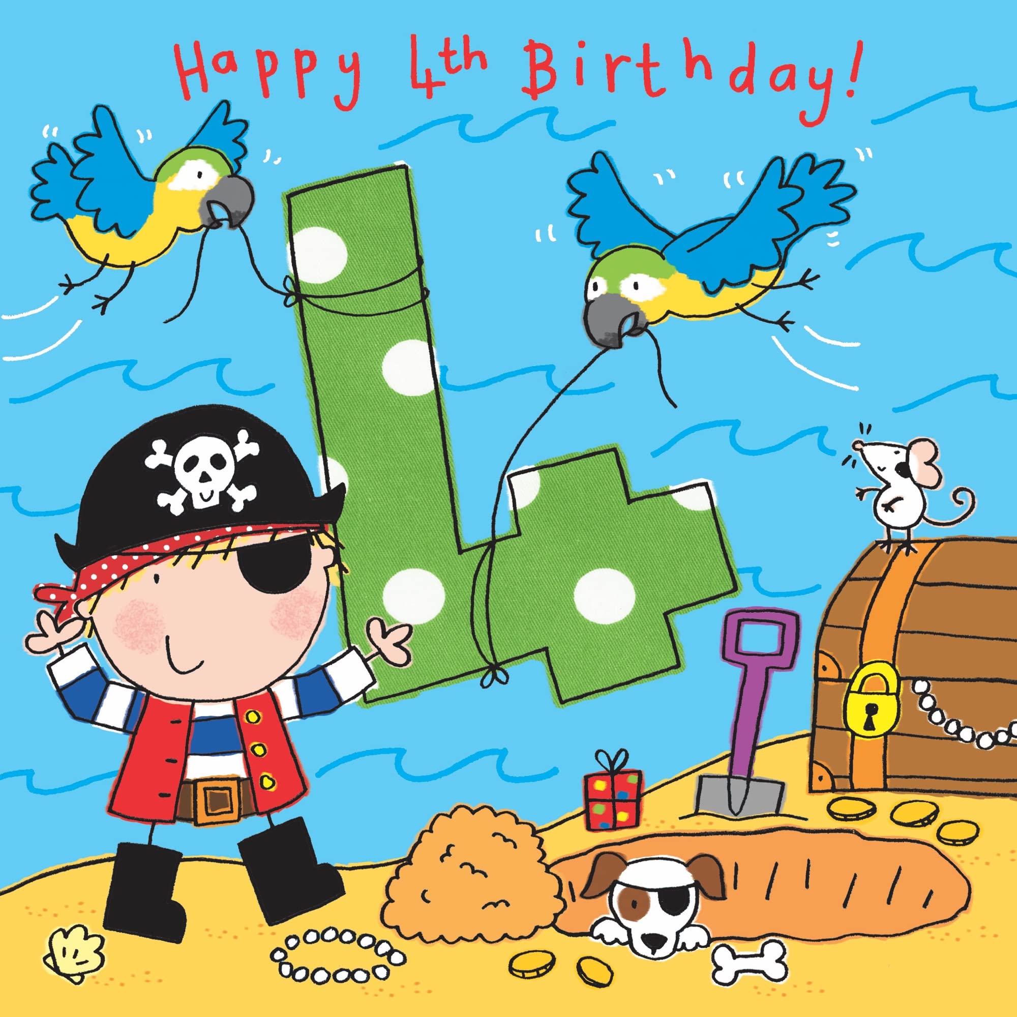 Twizler Pirate-Themed 4th Birthday Card for Boys - Happy Birthday Greeting Card for 4 Year Old - Kids Birthday Party Invitation & Celebration - Perfect for Pirate Parties & Gift Giving