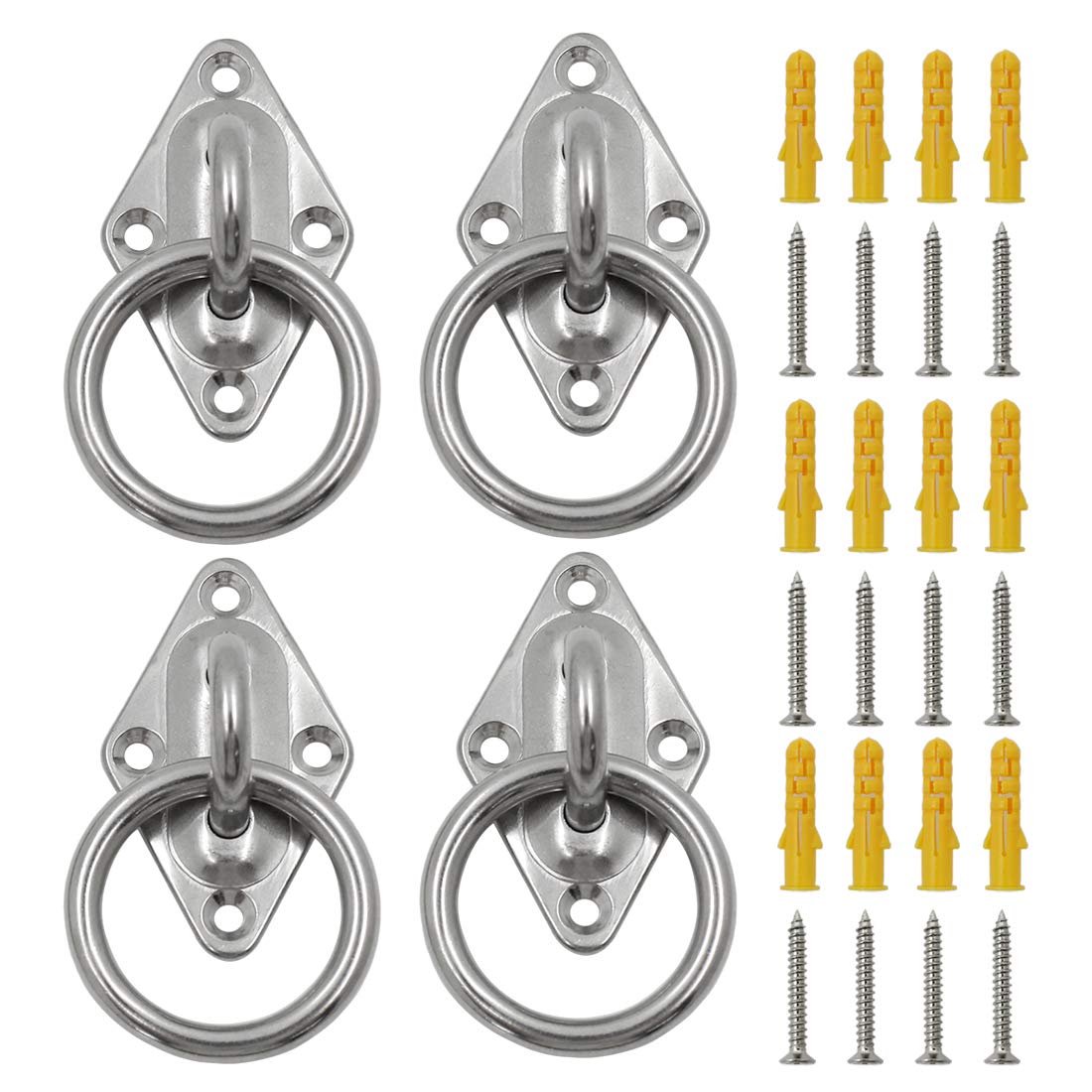 4Pcs M6 Diamond Pad Eye Plate with Ring Hook - Heavy Duty Stainless Steel Ceiling & Wall Mount Bracket for Yoga Swings, Hammocks, Boat Rigging & Suspension Training Straps - Perfect for Home Gym, Outdoor Activities & Marine Use