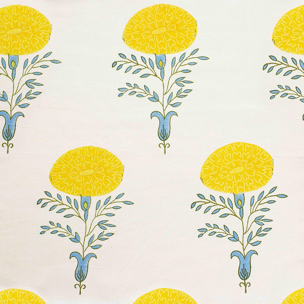 Marigold Block Printed Linen Fabric - Yellow Sample for DIY Crafts, Home Decor & Quilting | Premium Handmade Cotton Material