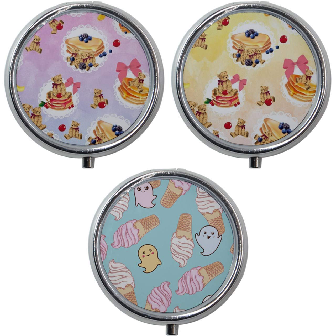 PattyCandy Colorful Pop Art Round Pill Organizer - 3 Compartment Mini Medicine Case for Vitamins, Supplements & Daily Pills | Portable Travel Pill Box for Home, Office & On-the-Go Use
