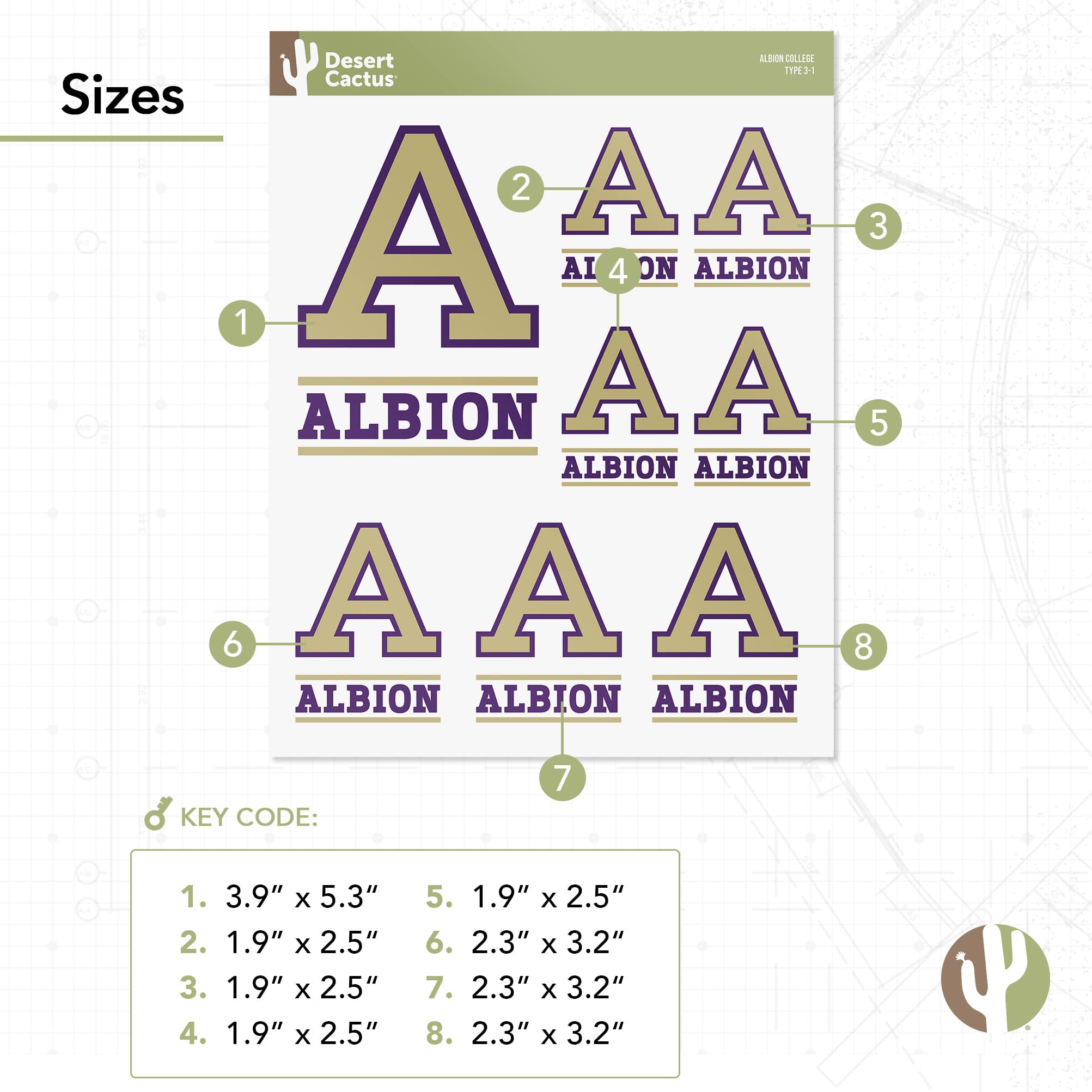 Albion College Britons Desert Cactus Vinyl Decals - Waterproof Stickers for Laptop, Water Bottle, Car & Scrapbook - Perfect for School Spirit, College Dorm Decor & DIY Crafts