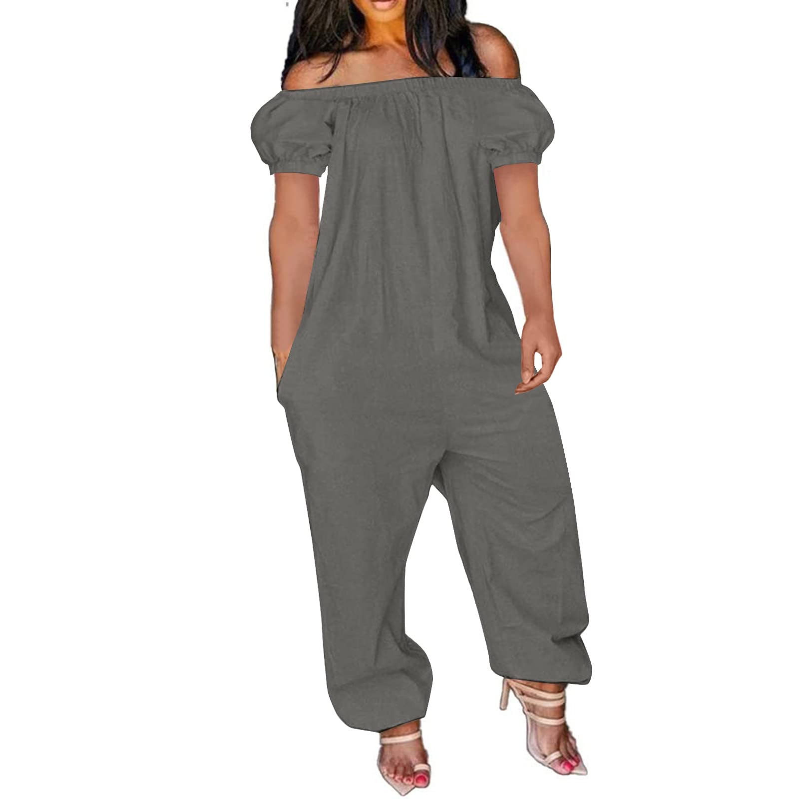 Women's One Shoulder Jumpsuit with Pockets - Summer Short Sleeve Romper & Wide Leg Shorts (S-4XL) | Beach Vacation, Casual Outing, Streetwear Fashion