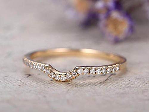 0.25 Carat Diamond Wedding Band - Curved U-Shaped Anniversary Ring in Antique Style with 18k Gold Plating - Perfect for Bridal Jewelry, Engagement Gifts & Romantic Occasions