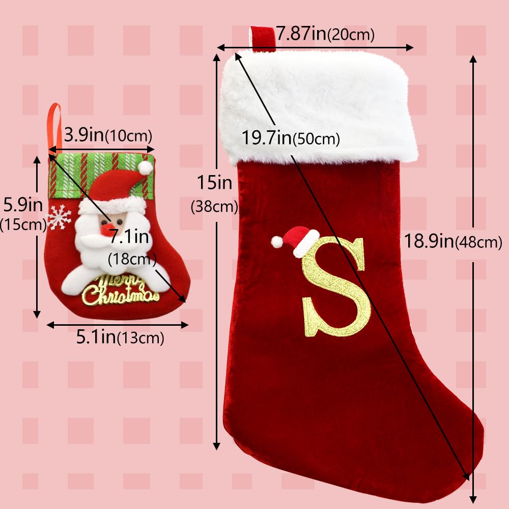 Personalized 20 Inch Red Velvet Christmas Stocking with White Plush Cuff - Monogrammed Family Initial Letter S Stocking for Fireplace, Xmas Tree & Holiday Decorations | Perfect for Family Gatherings, Gift Exchanges & Festive Home Decor