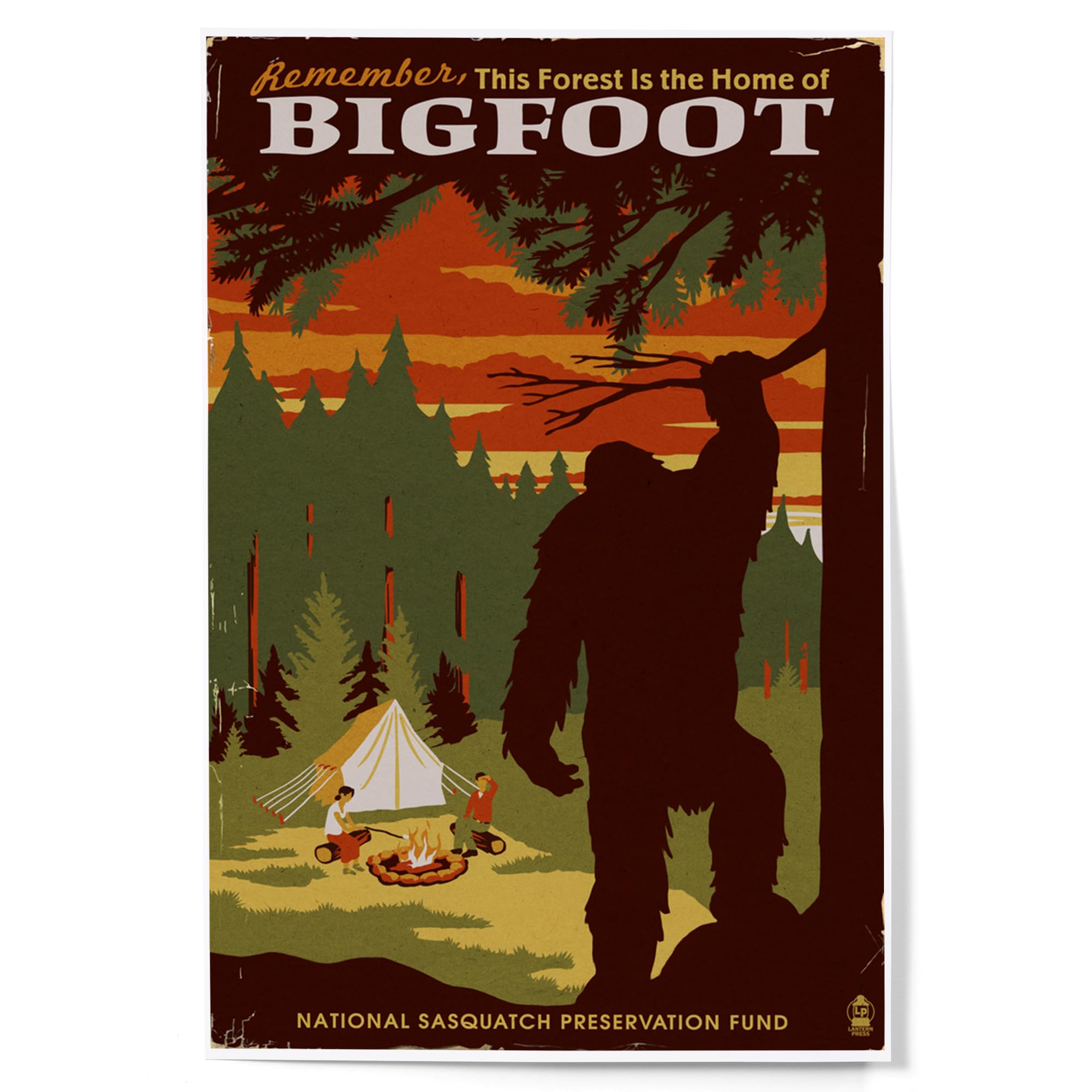 Lantern Press 12x18 Inch Bigfoot Art Print - WPA Style Wall Decor for Living Room, Bedroom & Office - Vintage Home Decor & Unique Gift Idea