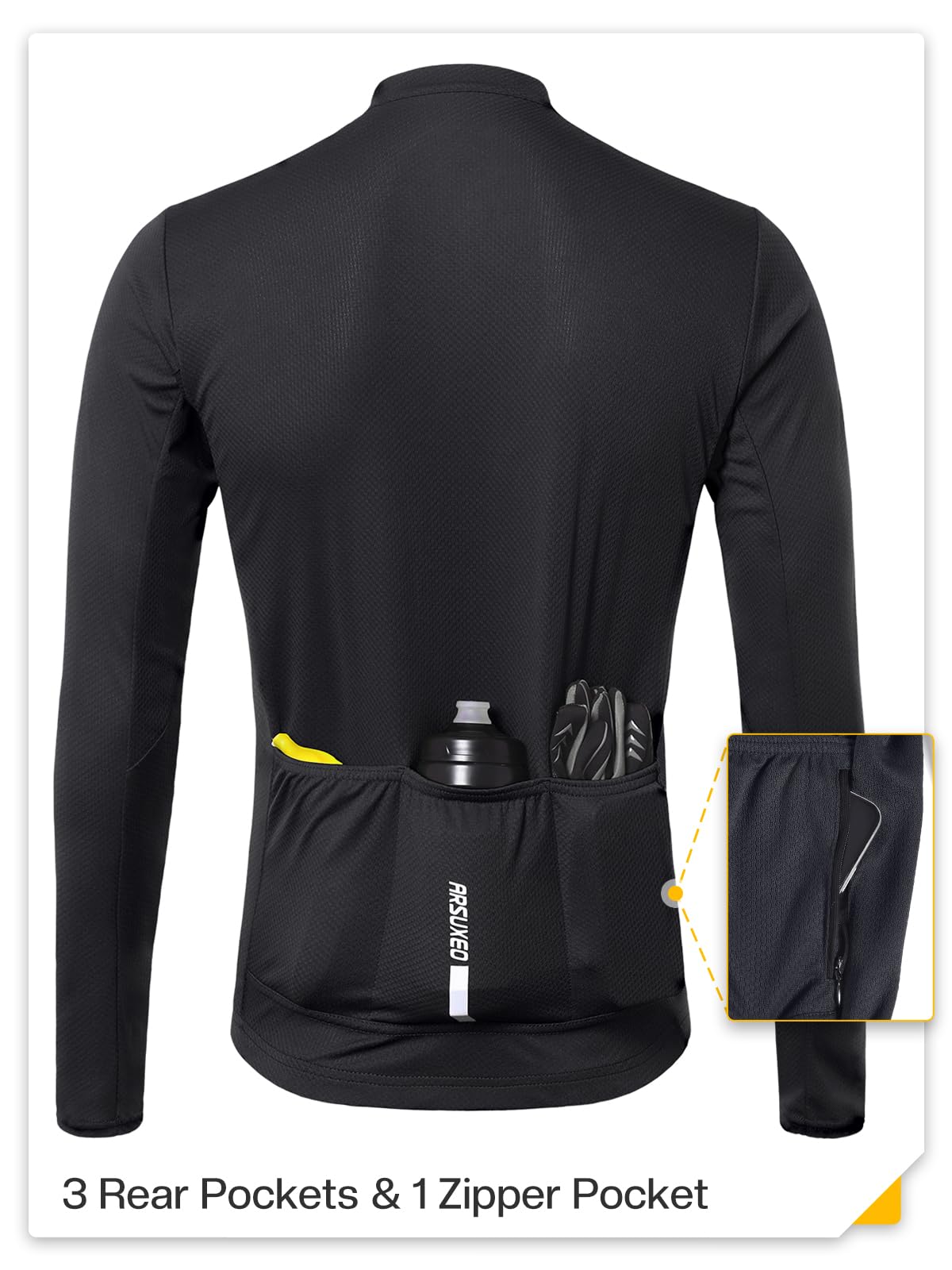 ARSUXEO Men's Cycling Jersey - Long Sleeve Slim Fit Bike Shirt for Road & Mountain Biking - Breathable Moisture-Wicking Performance Top for Cycling, Training & Outdoor Sports