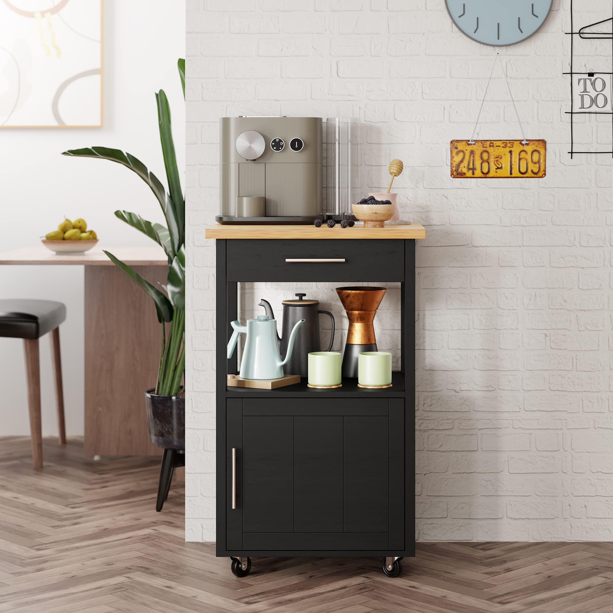 Shintenchi Kitchen Island Cart with Storage - Rolling Mobile Kitchen Cart with Worktop, Single Door Cabinet & Drawer - Perfect for Small Kitchens, Dining Rooms & Apartments - Black