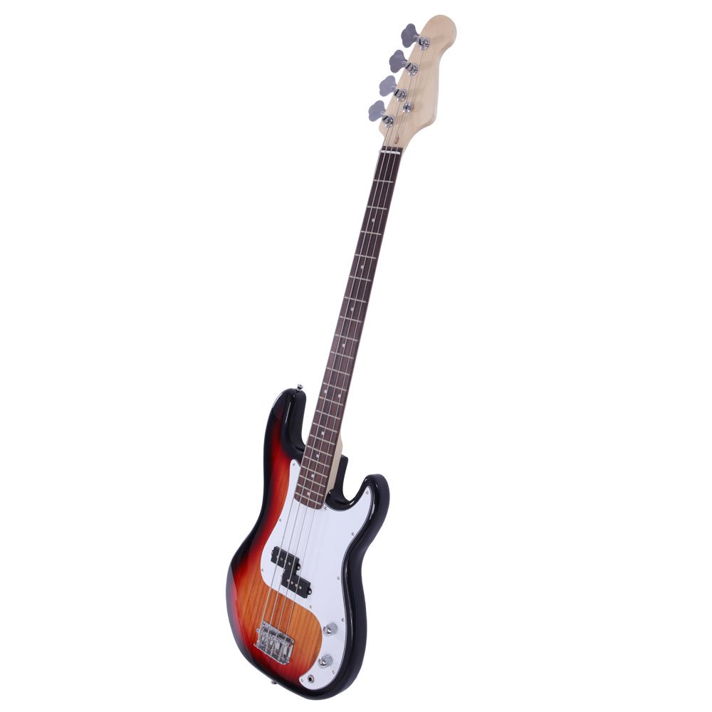 Electric Bass Guitar Full Size 4 String Rosewood Fingerboard with Flame Design - Perfect for Rock, Jazz & Live Performances (Sunburst Finish)
