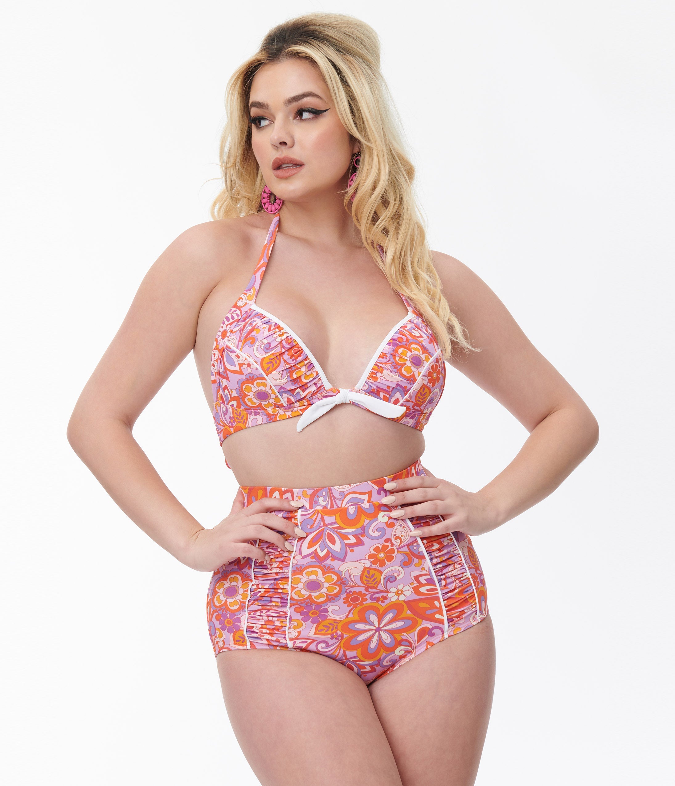 Vintage Bohemian Floral Ruched Swim Bottom - High Waisted Retro Bikini Bottoms for Women - Perfect for Beach Vacations & Pool Parties