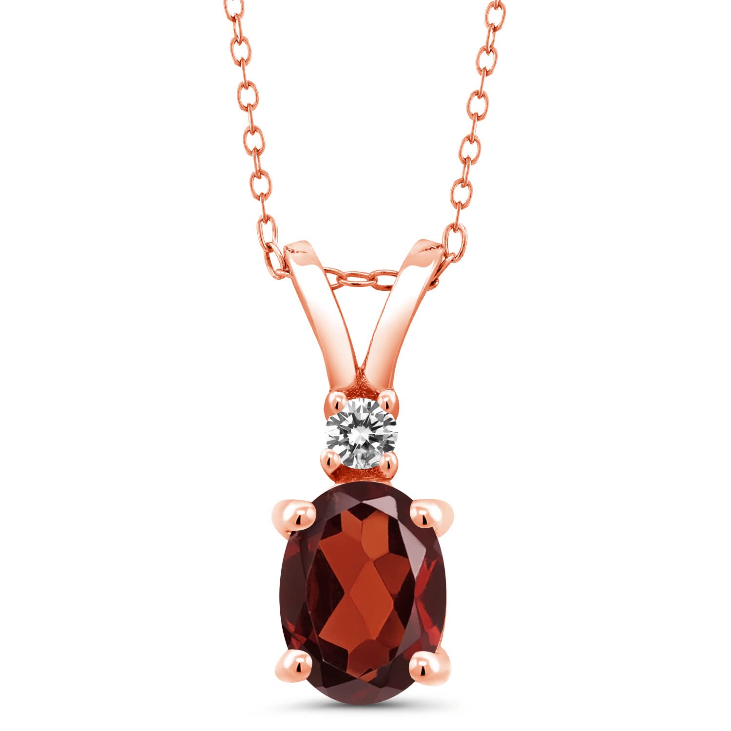 1.57 Ct Natural Red Garnet & White Diamond Pendant in 18K Rose Gold Plated Silver with Chain | Elegant Gemstone Jewelry for Women | Perfect for Valentine's Day, Anniversary & Special Occasion Gifts