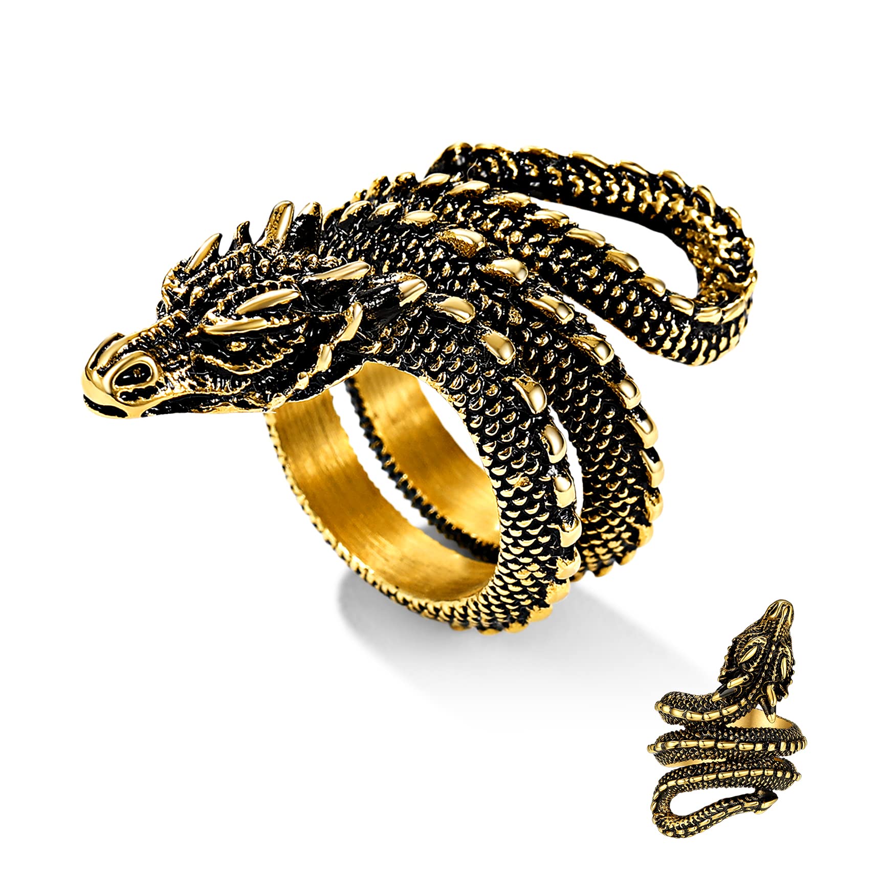 Gothic Snake Ring for Men & Women - Stainless Steel Wrap Jewelry for Biker & Costume