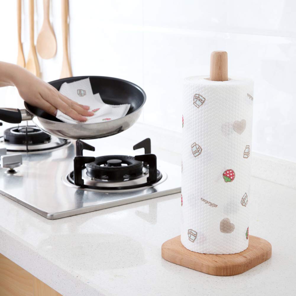 Wooden Paper Towel Holder Stand - Countertop & Cabinet Organizer for Kitchen & Bathroom | Square Base Design | Perfect for Home, Office & Restaurant Use