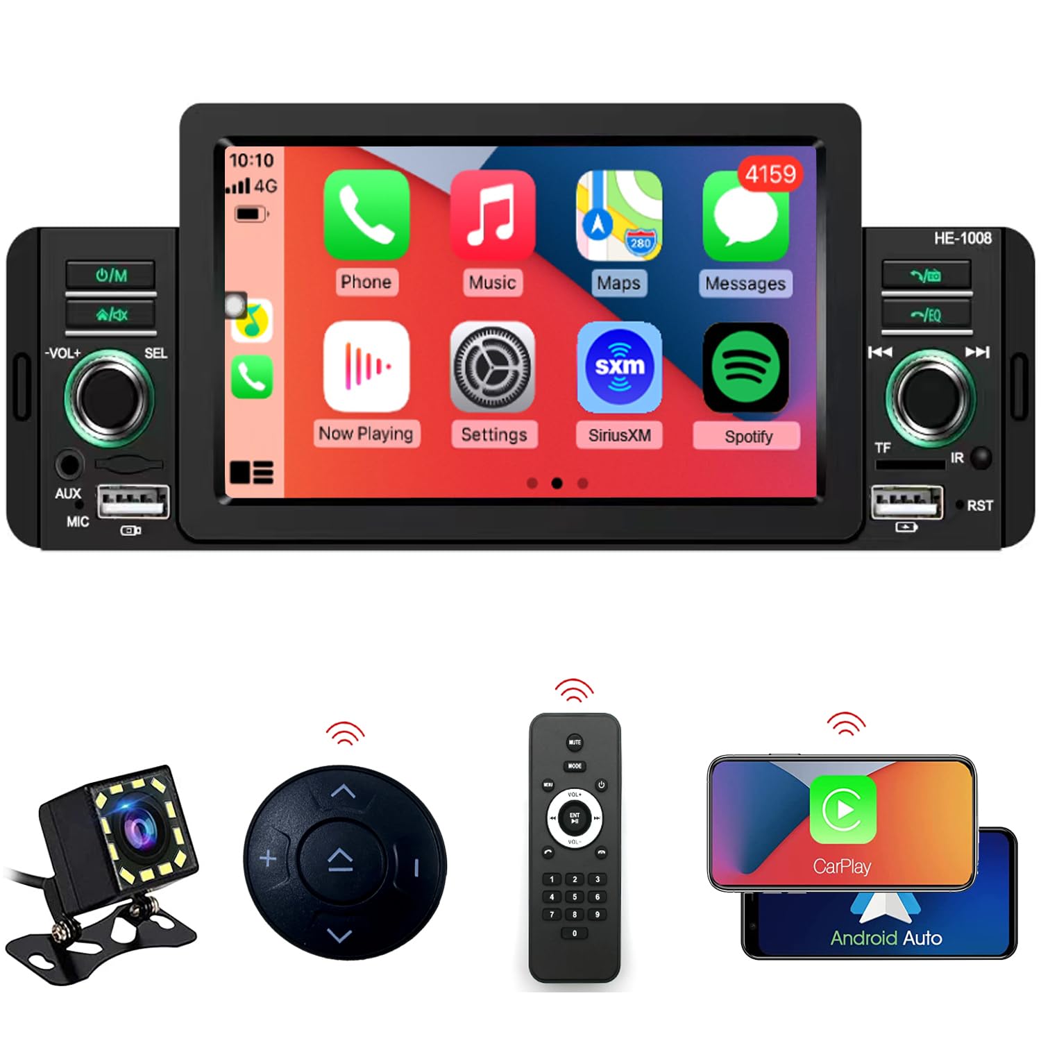 5 Inch Car Radio Stereo with Wireless CarPlay & Android Auto, Bluetooth, FM Radio - Wireless Steering Wheel Control, Video & Audio Player - Perfect for Upgrading Your Car's Entertainment System