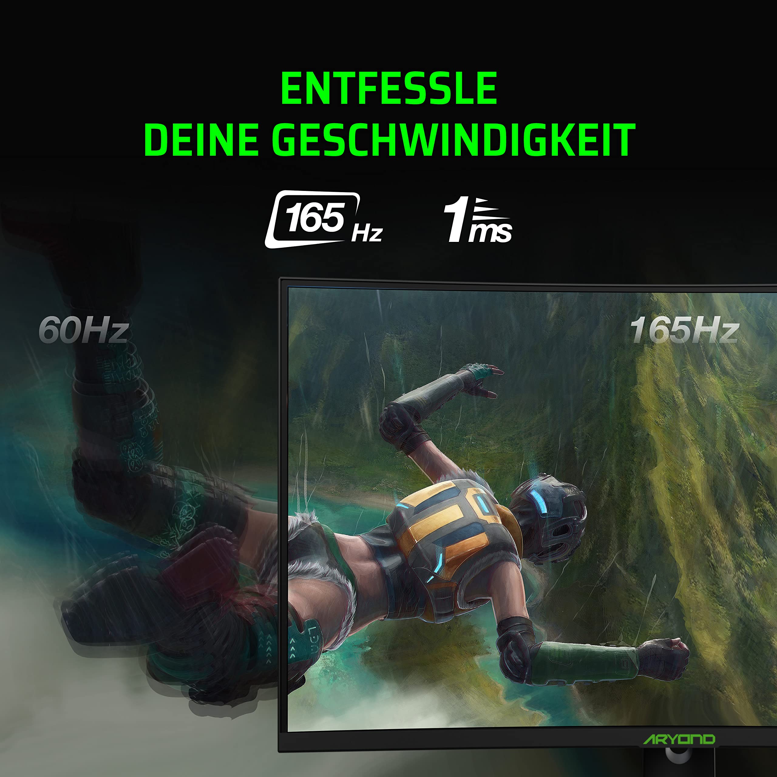 Aryond A32 V1.3 32-Inch Curved Gaming Monitor | 165Hz QHD (2560x1440) 1ms Response | HDR10, FreeSync & G-Sync Compatible | 119.9% sRGB | Built-in Speakers | Perfect for Competitive Gaming & Immersive Entertainment