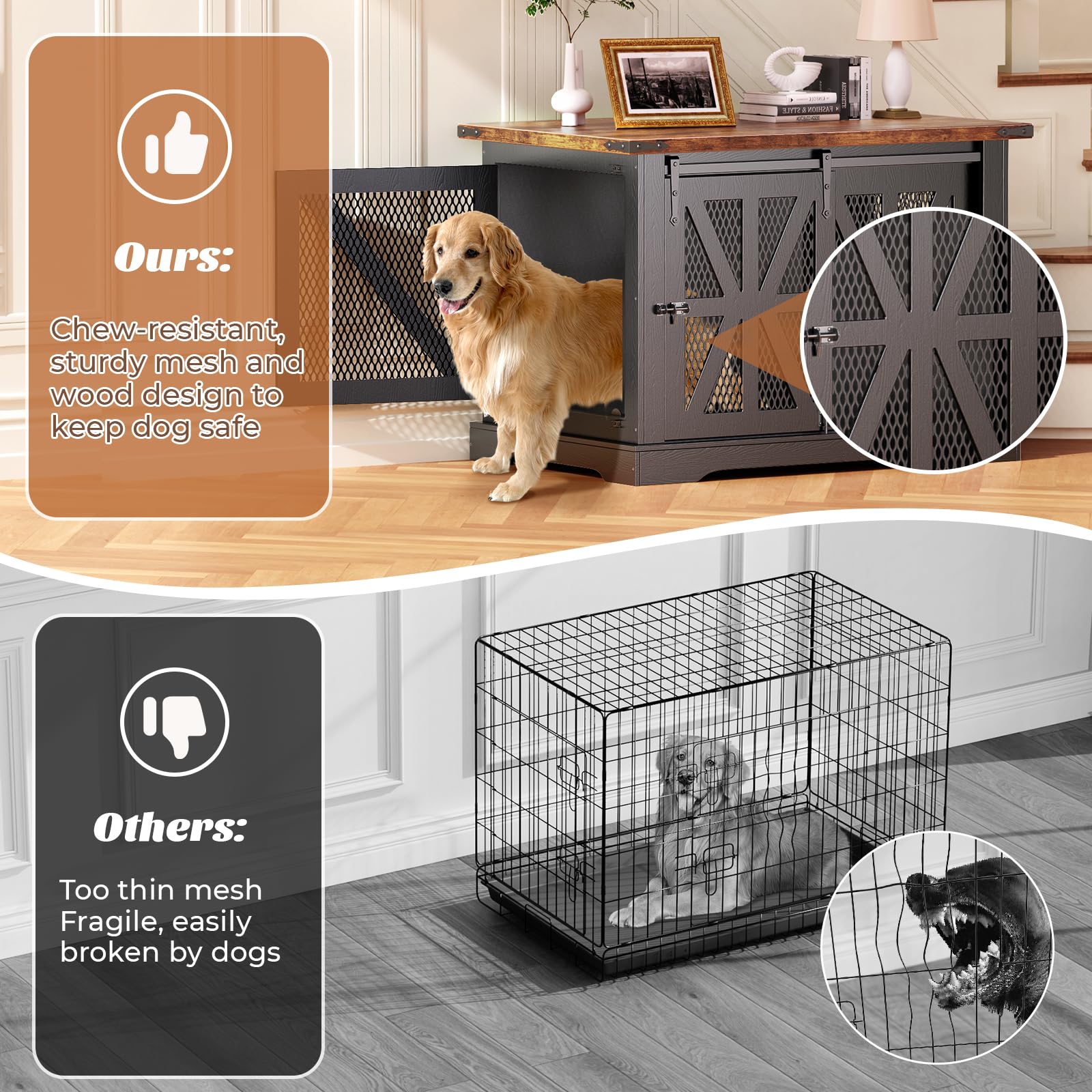 VOPEAK Heavy Duty Large Dog Crate Furniture - XL Chew Resistant Dog Cage for Medium to Large Dogs | Indoor Dog Kennel with Double Doors | Farmhouse Style End Table for Bedroom & Living Room | Perfect for Home Decor & Pet Safety