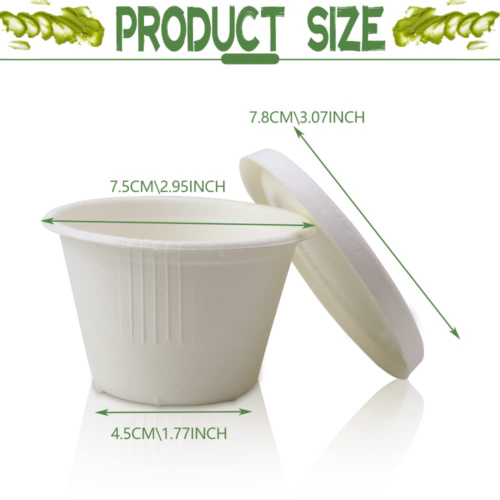 100 Pack 4oz Disposable Paper Cups with Lids - Eco-Friendly Bagasse Fiber Ice Cream Cups & Small Bowls for Condiments, Sauce, Desserts | Perfect for Parties, Picnics, Catering & Takeout