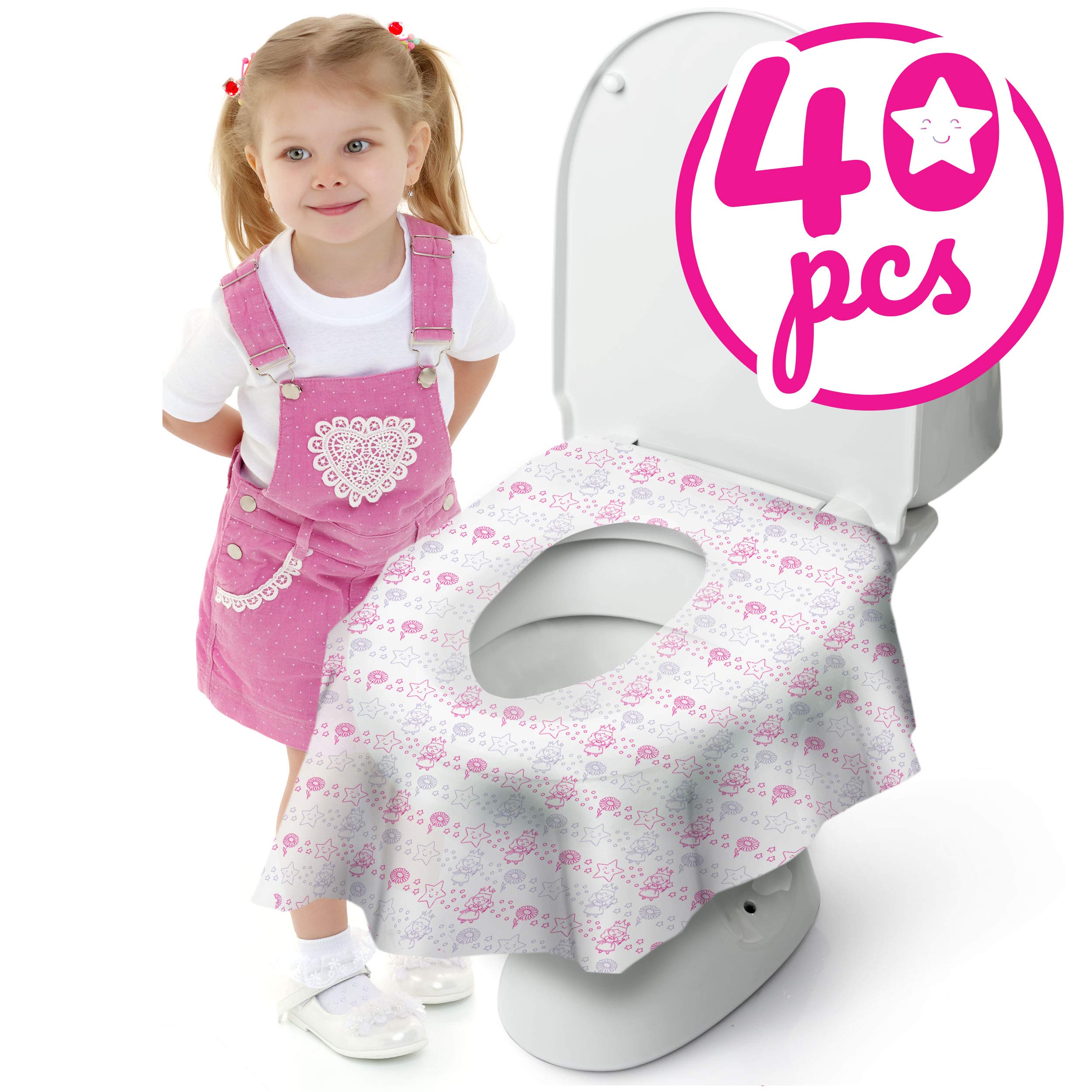 **40-Pack XL Disposable Princess Toilet Seat Covers for Toddlers - Individually Wrapped Travel Potty Liners for Girls & Boys - Perfect for Potty Training, Daycare, and Public Restrooms**
