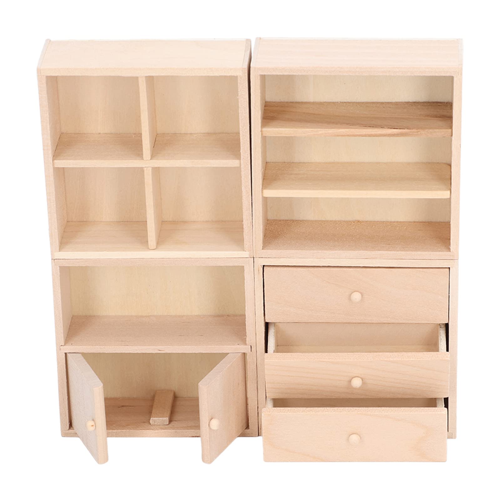 1/12 Scale Miniature Wooden Dollhouse Cabinet Set - 4 Pcs Dollhouse Furniture with Shelves for DIY Dollhouse Decor & Miniature Room Scenes