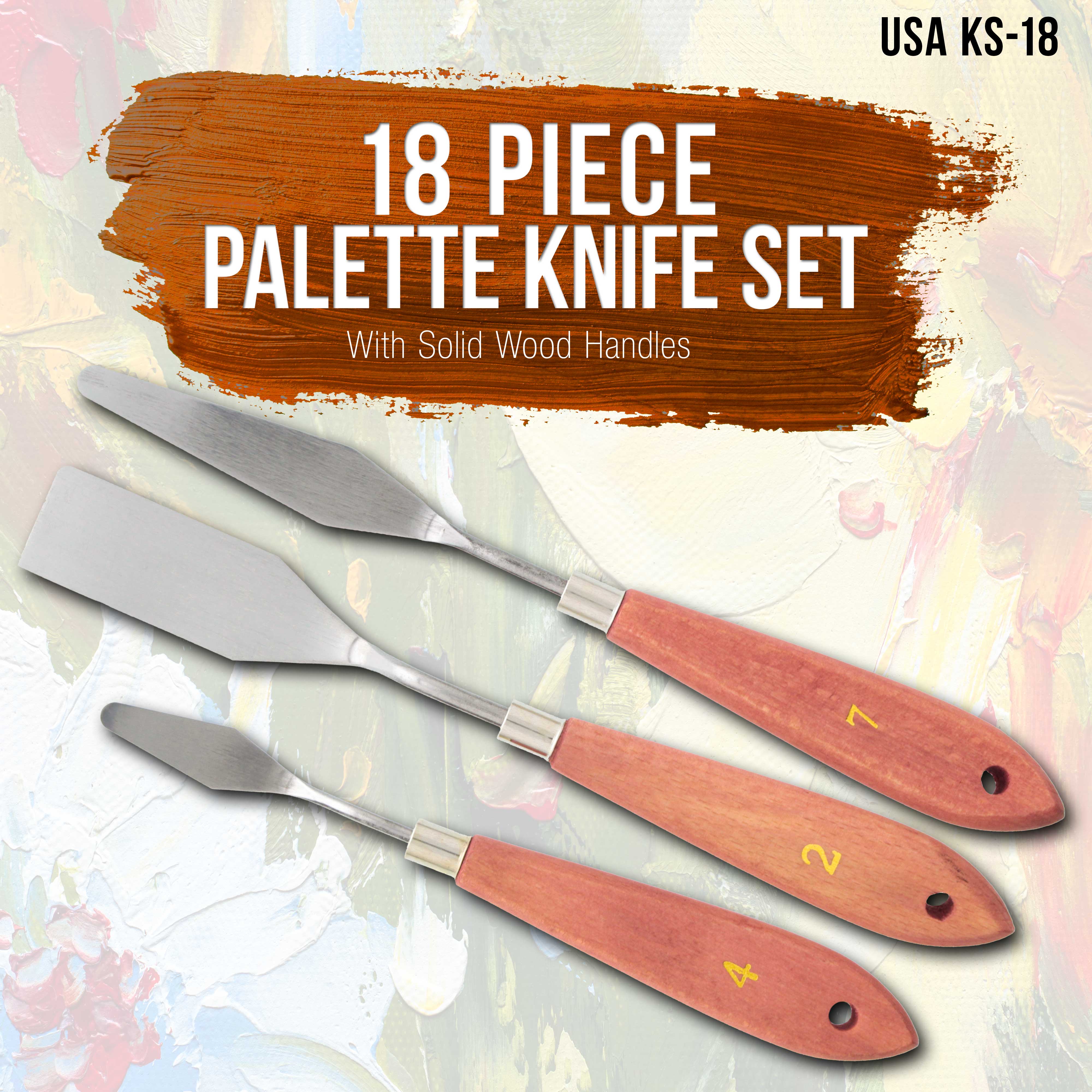 U.S. Art Supply 18-Piece Stainless Steel Palette Knife Set - Professional Spatula Painting Knives for Mixing, Spreading & Applying Oil & Acrylic Paint - Perfect for Canvas Art & Cake Decorating