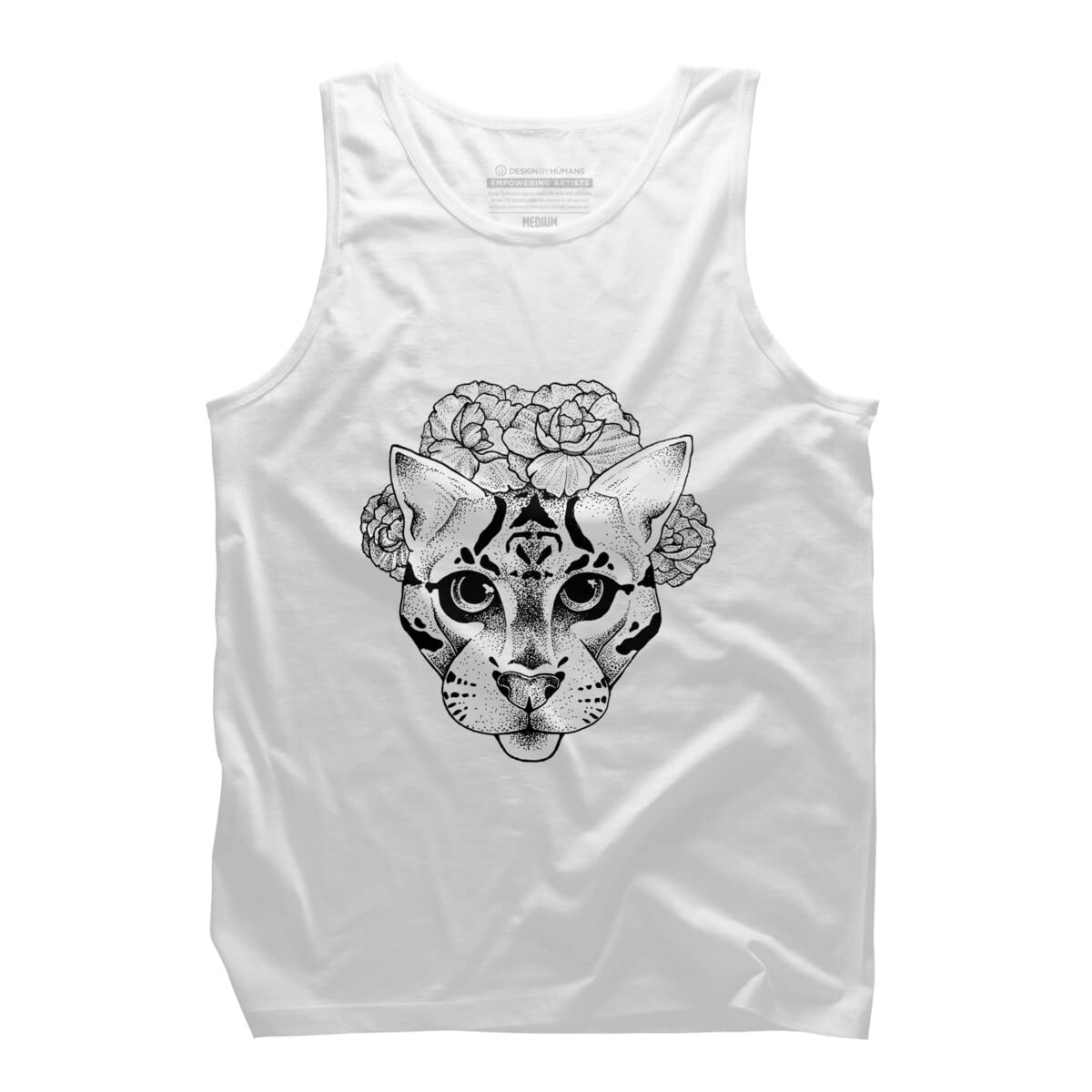 Design By Humans Men's Bobcat and Flowers Graphic Tank Top - Soft Cotton Casual Tee for Summer Outings, Beach Wear & Street Style