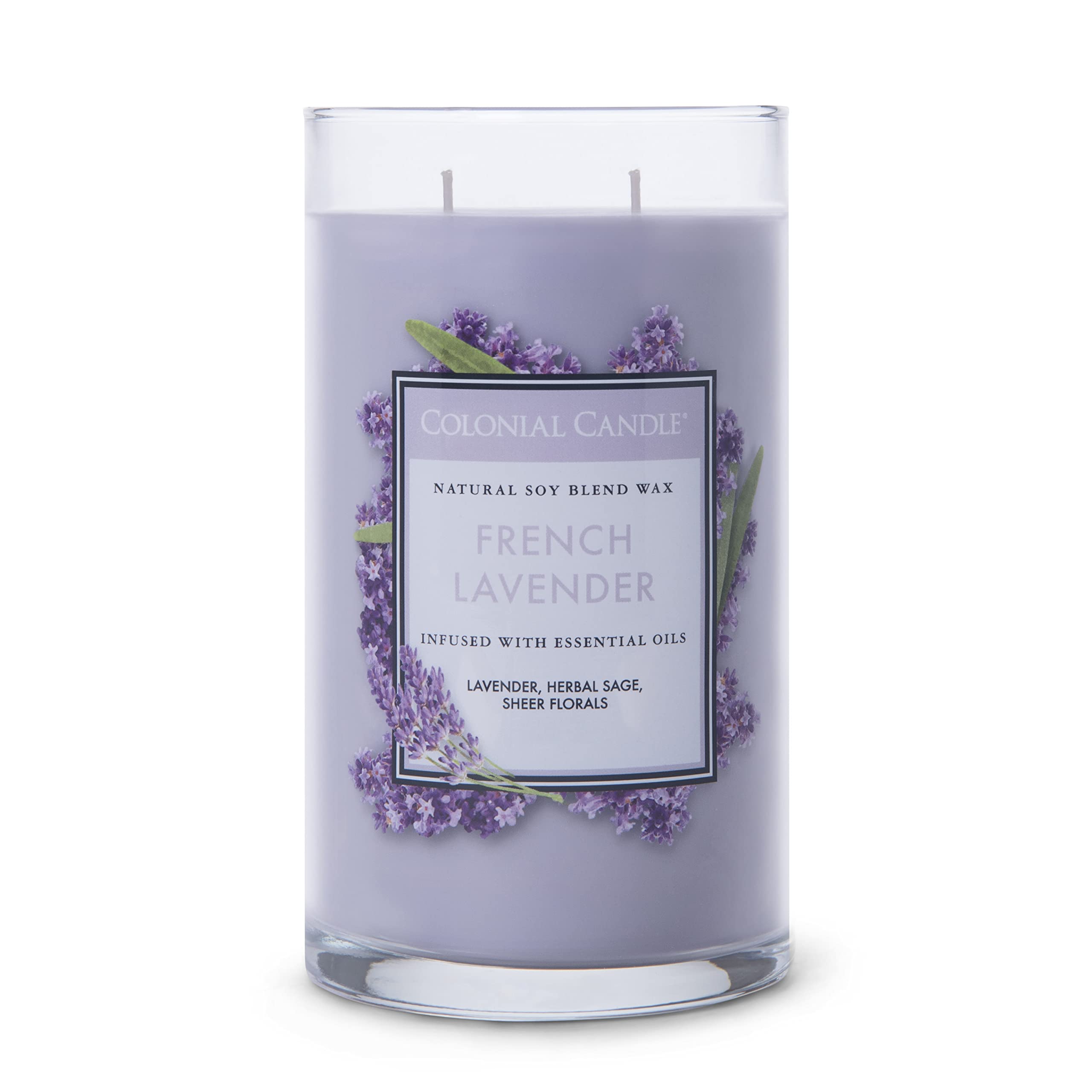 Colonial Candle French Lavender Scented Jar Candle - 19oz 2-Wick Purple Candle with 120-Hour Burn Time | Classic Cylinders Collection | Home Decor, Relaxation & Aromatherapy
