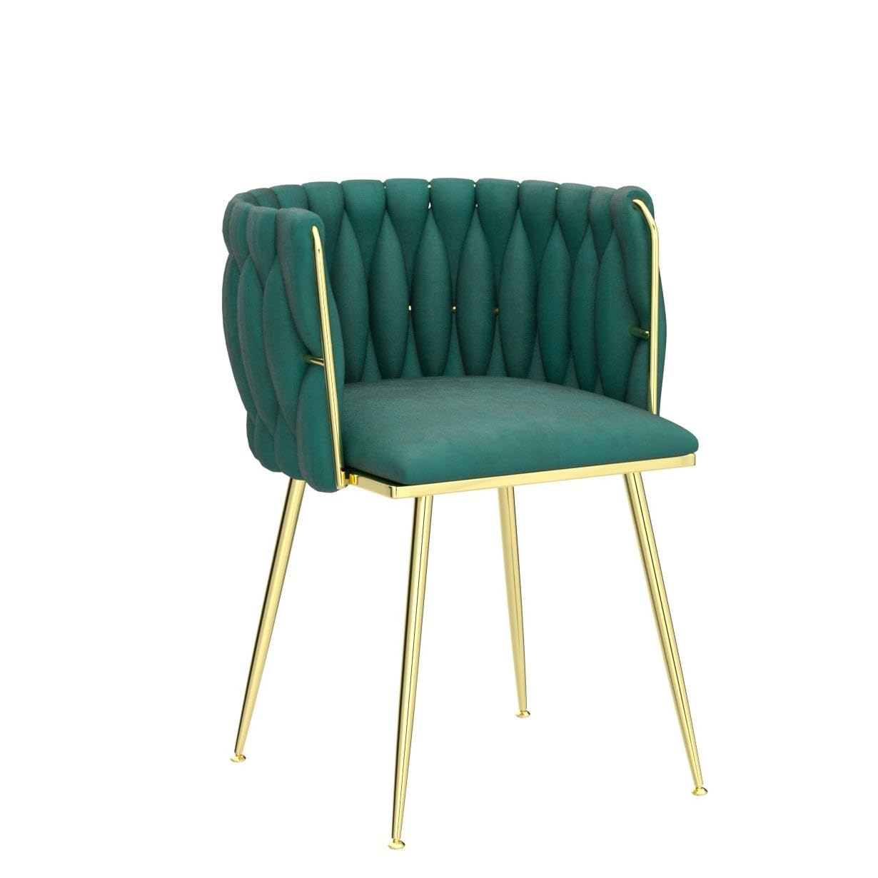 Modern Velvet Dining Chairs Set of 2 - Handwoven Upholstered Accent Chairs with Golden Metal Legs for Living Room, Dining Room & Kitchen Vanity | Emerald Green Luxury Seating for Home Decor & Entertaining
