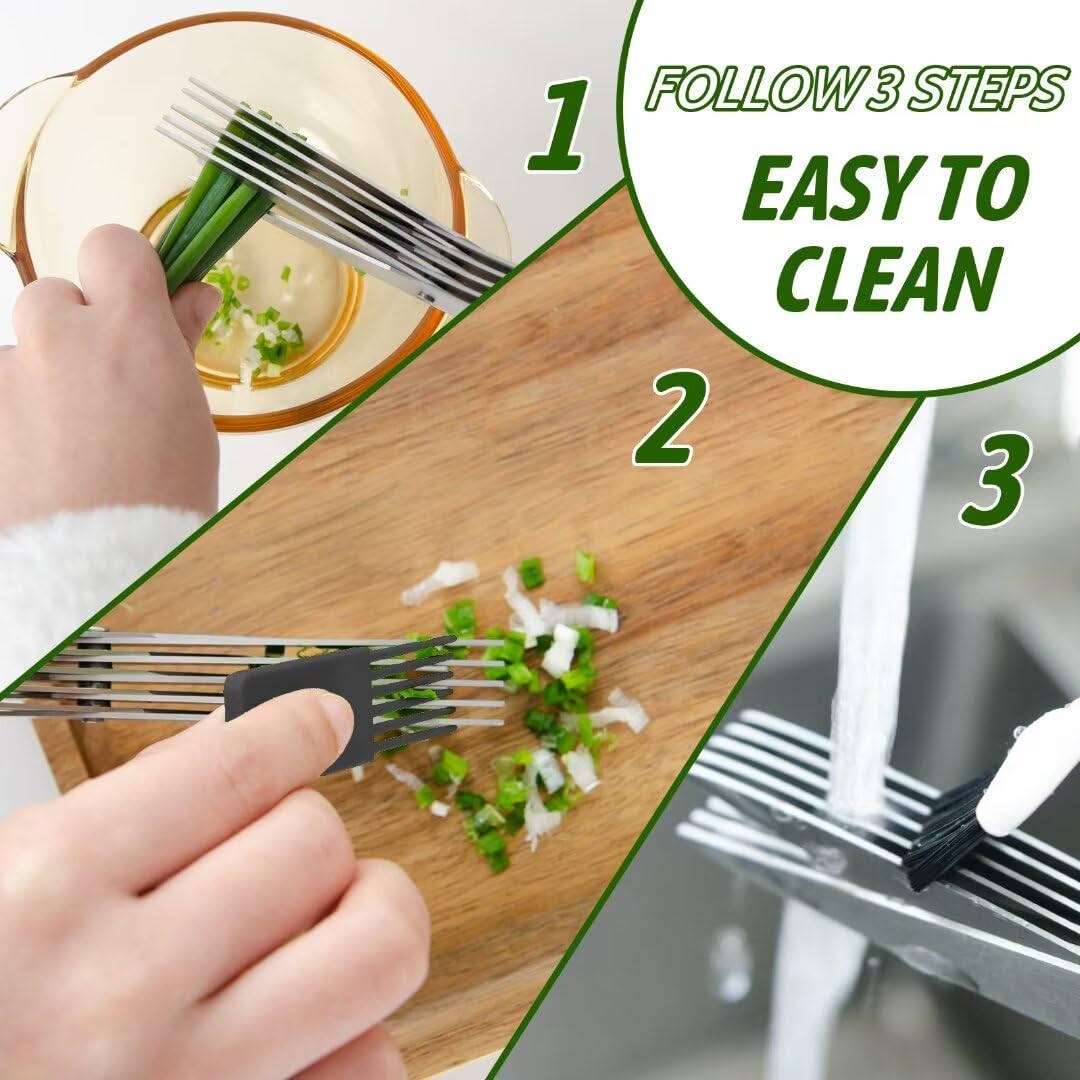 5-Blade Herb Scissors with Cover & Cleaning Brushes - Professional Kitchen Scissors for Chopping Herbs, Salad Greens, Vegetables - Multi-Purpose Food Scissors with Herb Stripper - Perfect for Meal Prep, Cooking, Garnishing (Black)