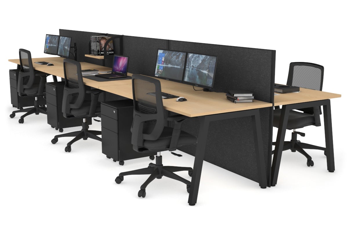 Horizon Quadro 6-Person Office Workstation Bench with A-Legs Design - 1200L x 800W Dimensions & Cable Management Scallop - Perfect for Collaborative Workspaces & Open Office Environments
