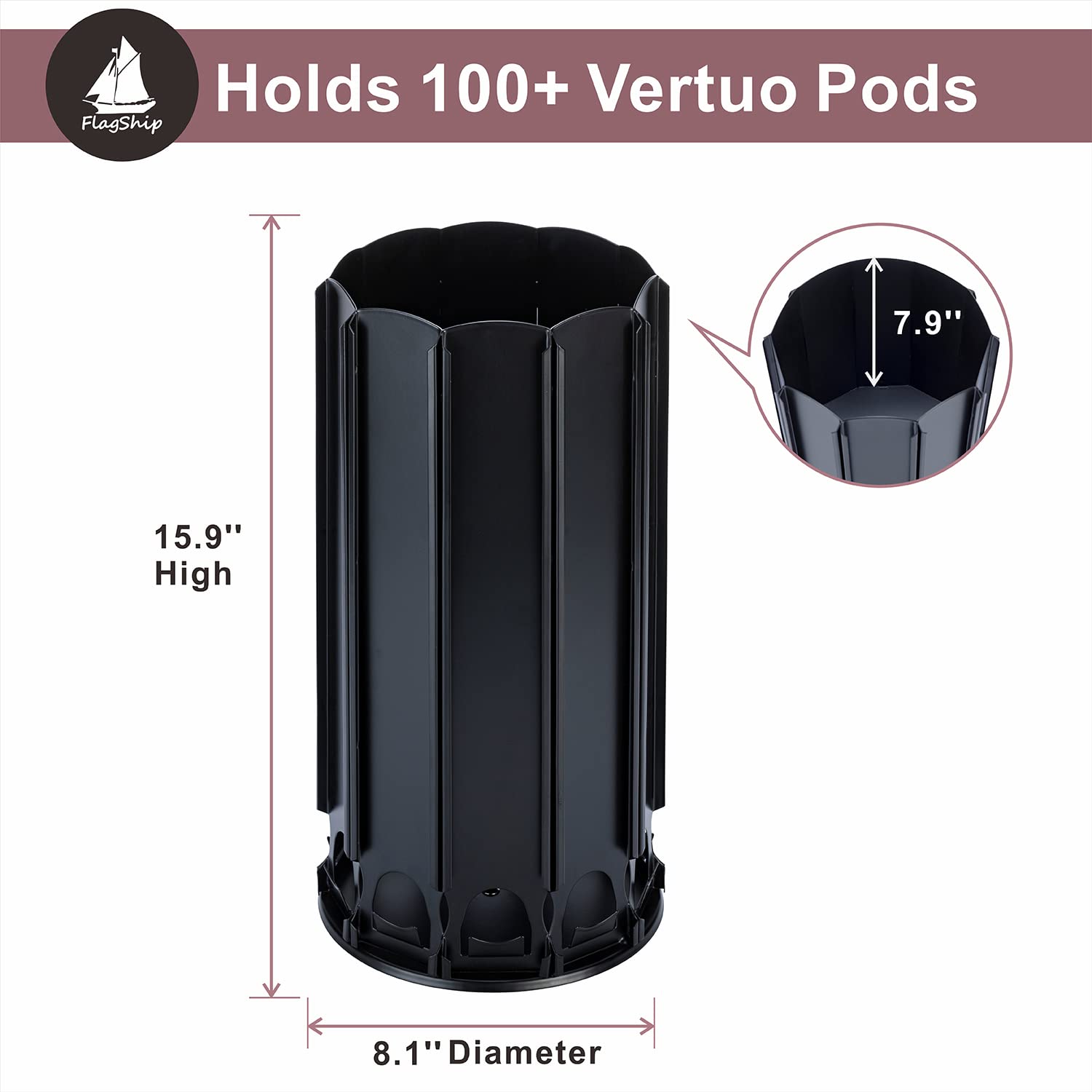 FlagShip 360° Rotating Coffee Pod Holder for Nespresso Vertuo – Silent Rolling Carousel with Extra Storage Space (Holds 100+ Pods) – Perfect for Kitchen Countertops & Office Coffee Stations