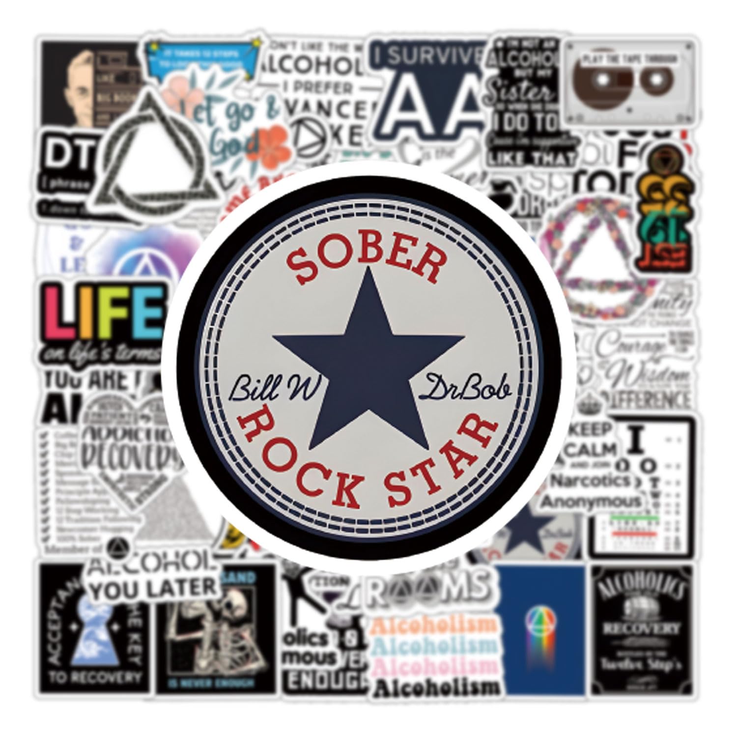 62Pcs Alcoholics Anonymous AA Stickers Pack - Aesthetic Vinyl Waterproof Decals for Water Bottles, Laptops, Phones, Skateboards | Perfect for Scrapbooking, Bumper Decor & Party Supplies | Great Gift for Teens & Adults | Motivational Recovery Stickers for AA Members & Supporters