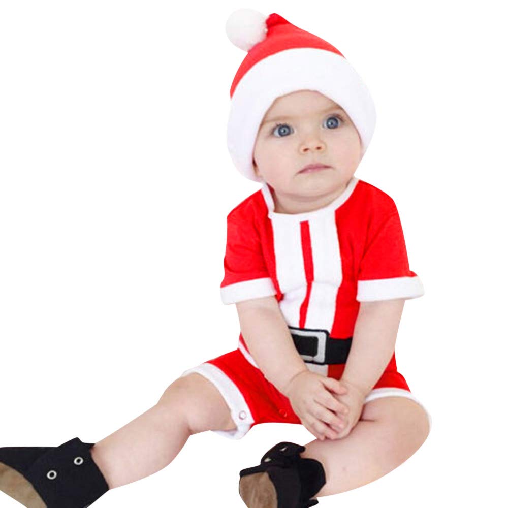 Baby Santa Outfit for Newborn Boys & Girls - Velvet Christmas Romper with Santa Hat (Red, 0-6 Months) | Perfect for Holiday Photos, Christmas Parties & Family Gatherings