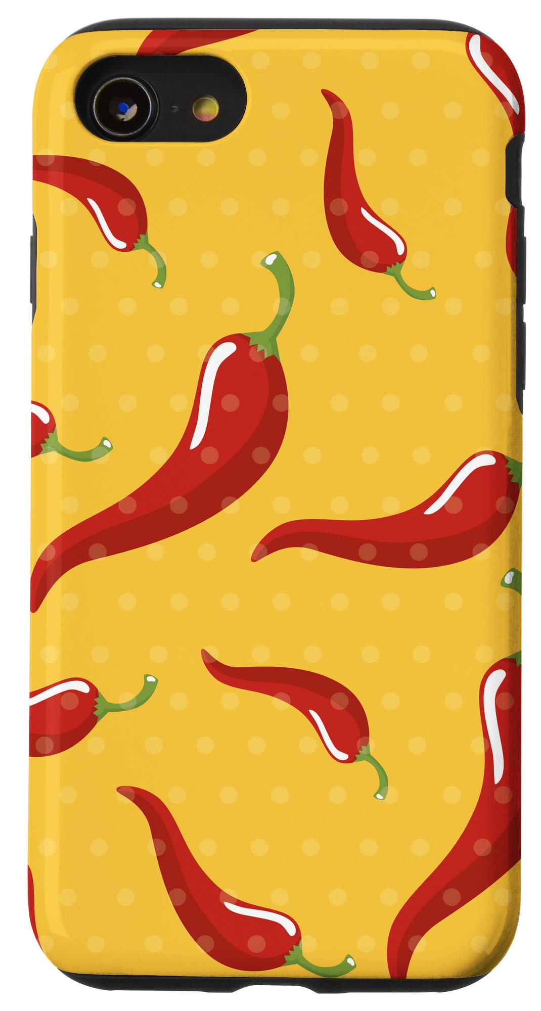 iPhone SE (2020) / 7 / 8 Red Chili Peppers Spicy Hot Sauce Design Yellow Phone Case - Durable Protective Cover for Everyday Use & Gift Giving