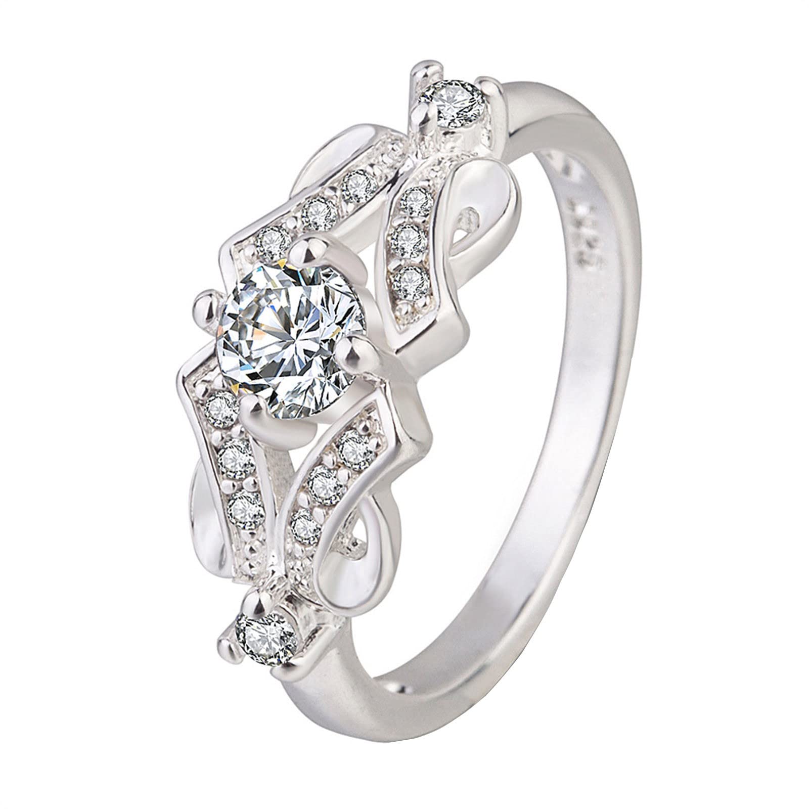 Exquisite Zircon Diamond Flower Engagement Ring for Women - Elegant Silver Fashion Jewelry (Size 9) | Perfect for Weddings, Anniversaries, Parties & Everyday Wear