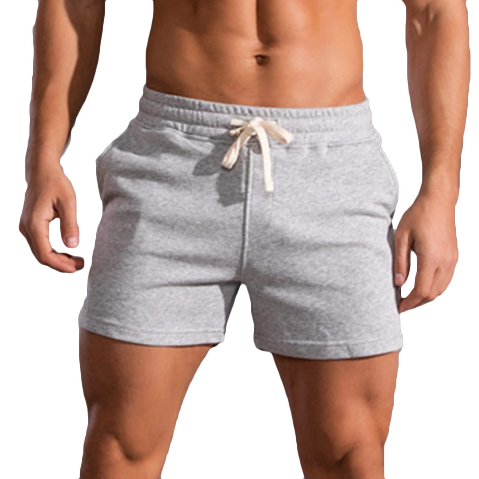 Men's Gym Shorts - Comfortable Cotton Casual Sports Shorts with Elastic Mid-Waist & Lace-Up Design - Perfect for Workout, Running, Basketball & Lounge Wear