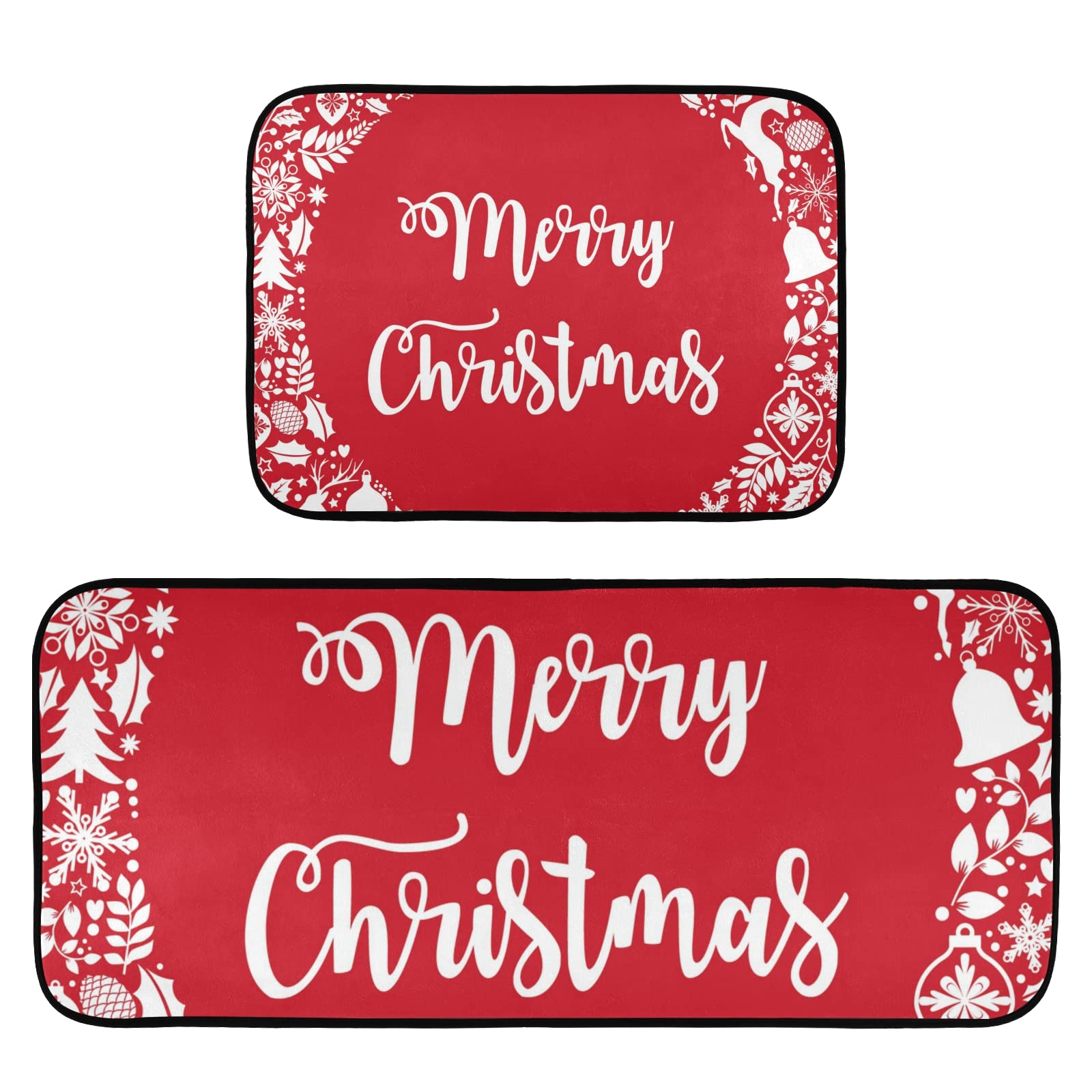 Christmas Kitchen Rugs 2-Piece Set - Cushioned Anti-Fatigue Non-Slip Runner Mats, Washable Farmhouse Decor for Kitchen Floor, Home Office & Laundry | Holiday Home Decor & Cozy Gift Idea