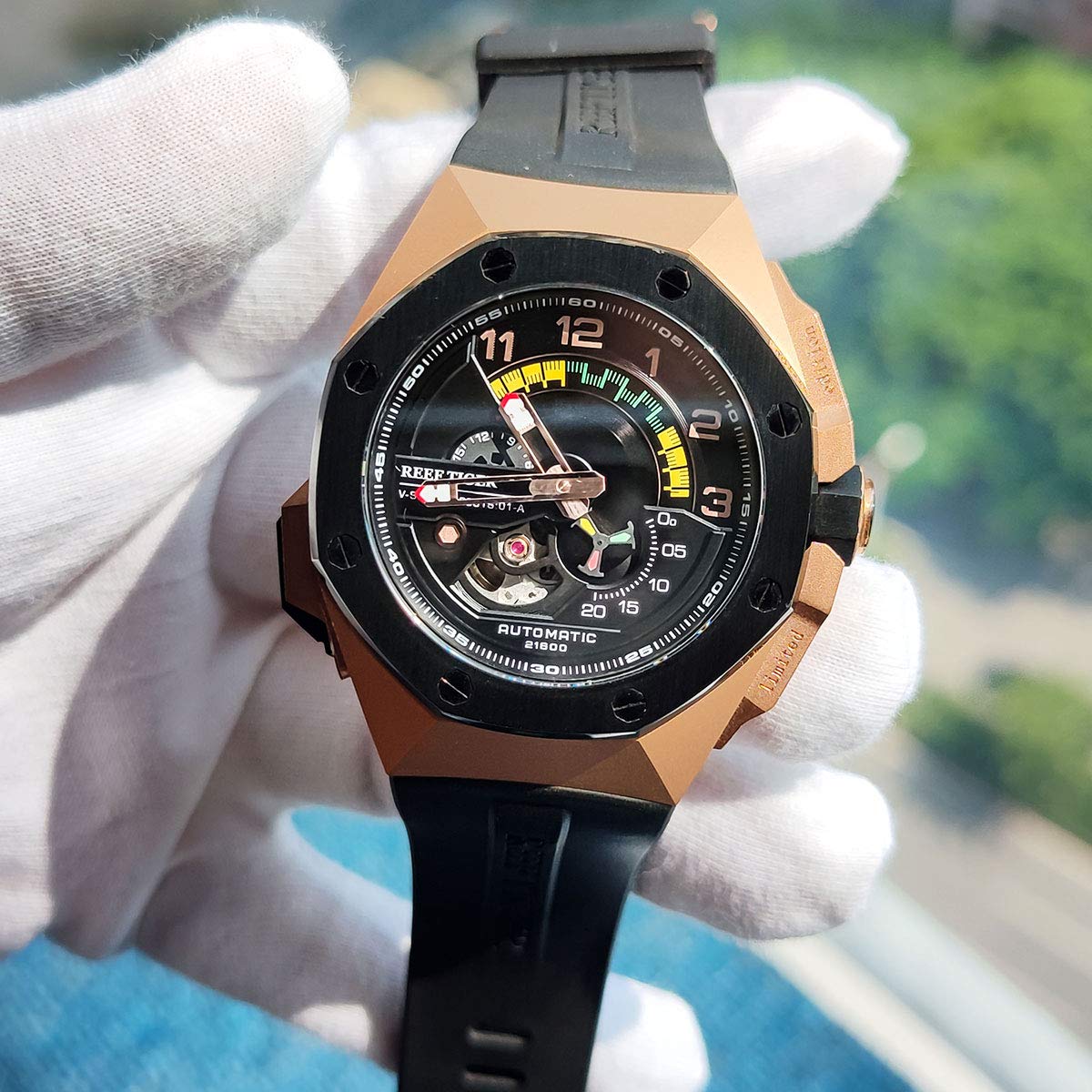 REEF TIGER Luxury Automatic Men's Watch - Rose Gold Sport Chronograph Mechanical Movement RGA92S7 | Perfect for Business, Casual Wear & Outdoor Activities