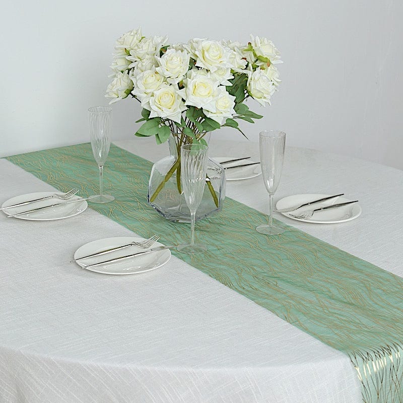 5 Elegant Organza Table Runners with Metallic Foil Wave Design - Perfect for Weddings, Parties, and Holiday Decorations