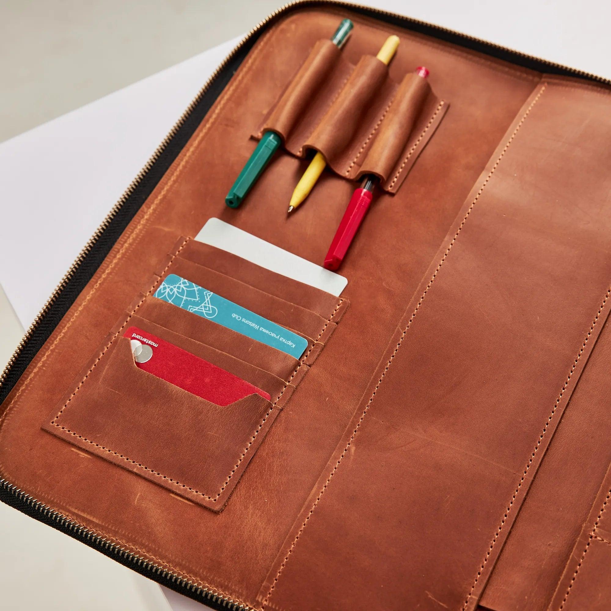 Premium Zippered Padfolio Bag - Professional Leather Portfolio with Notepad Holder for Business, Meetings & Office Use - Ideal for Executives, Students & Professionals