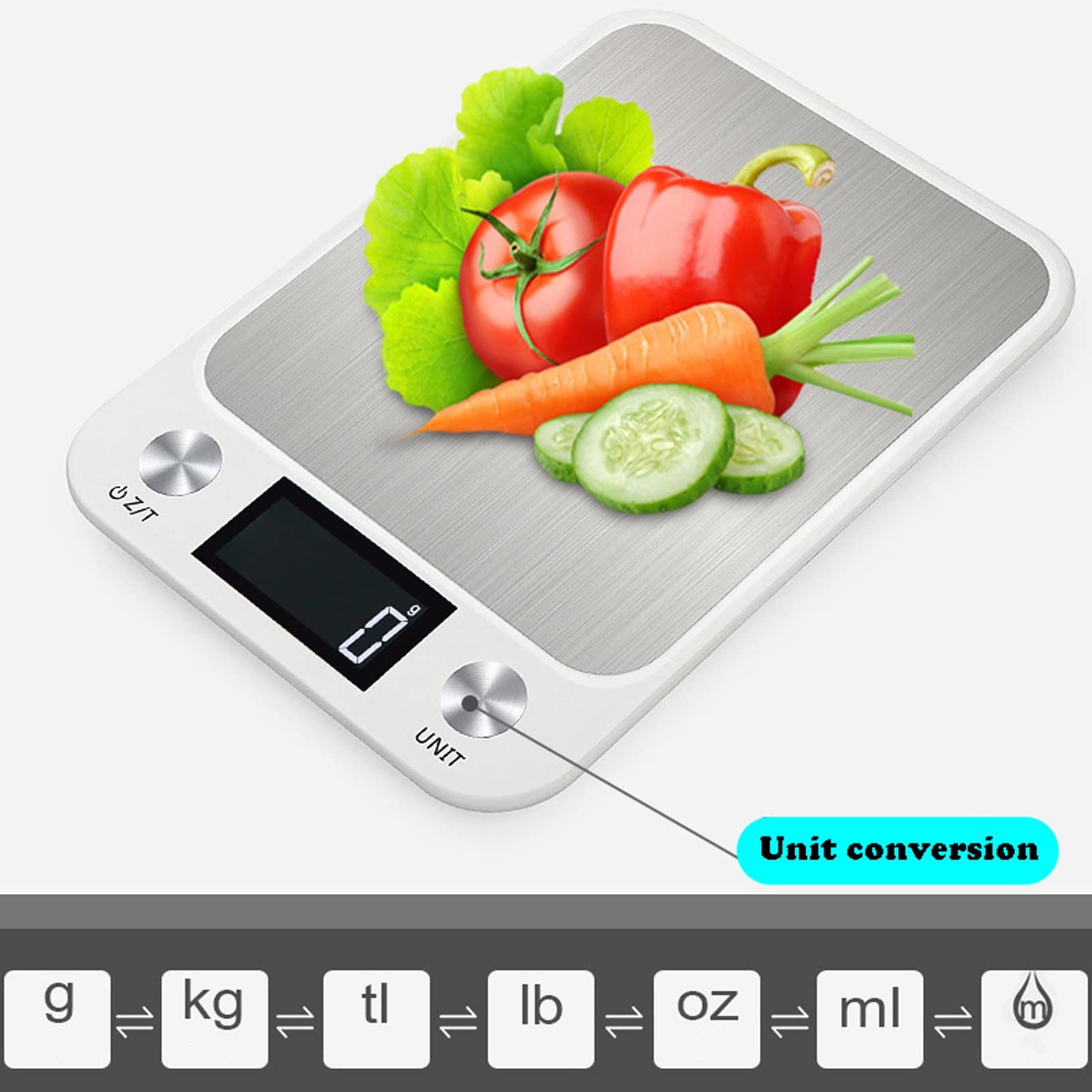 **Precision Digital Kitchen Scale - 10kg Stainless Steel Food Scale with Backlit LCD Display, Rechargeable & Durable - Perfect for Baking, Cooking, and Portion Control (White)**