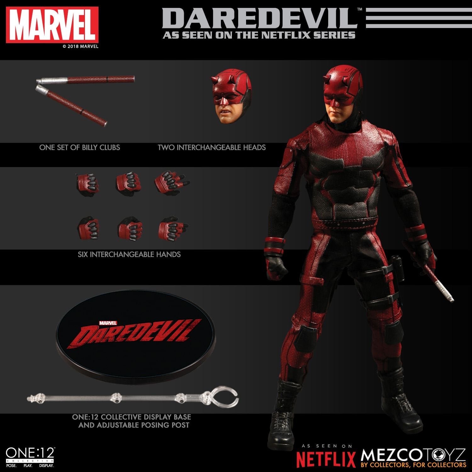 Mezco Toyz One:12 Collective Marvel Comics Daredevil 1/12 Scale Action Figure - Premium Collectible Superhero Toy for Display & Play - Perfect for Marvel Fans & Collectors