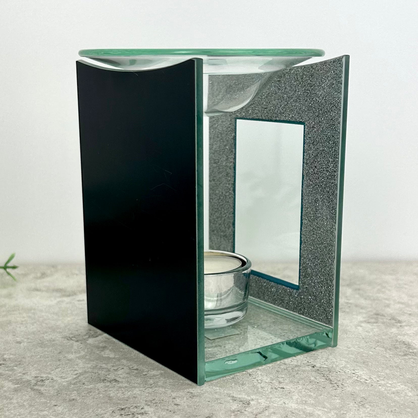 Silver Glitter Feather Memorial Oil Burner - Elegant Aromatherapy Diffuser for Home, Meditation & Spiritual Ceremonies