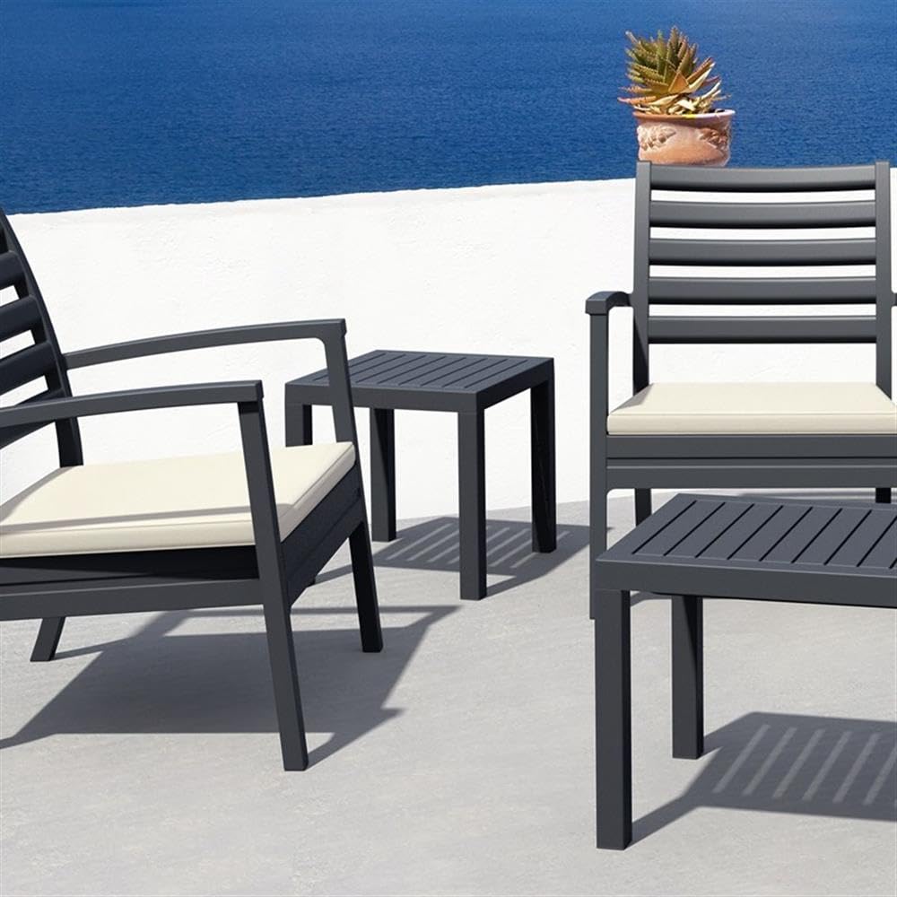 Dark Gray Resin Patio Side Table Set - 2-Piece Square Outdoor Furniture for Poolside, Garden & Deck Use