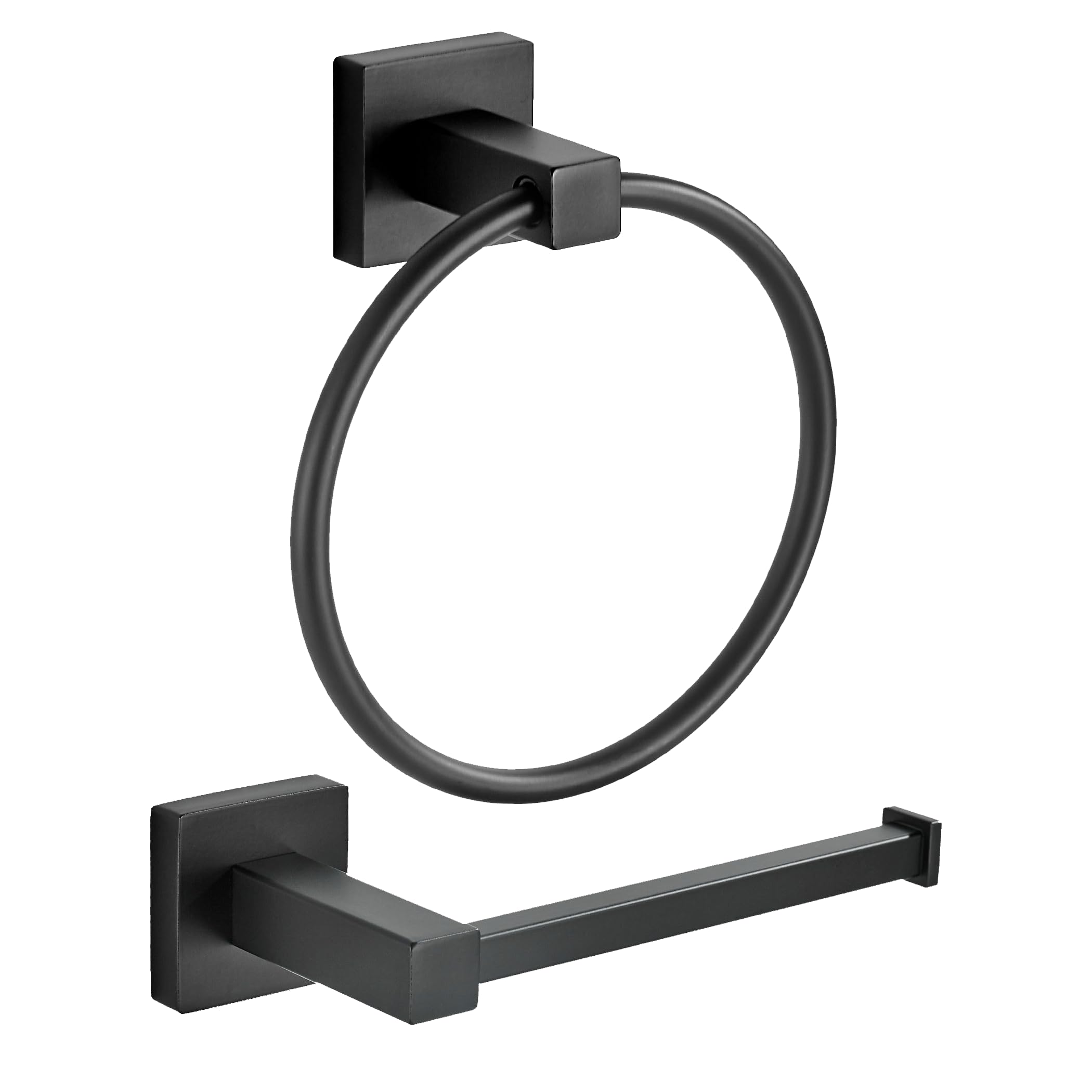 Black Toilet Paper Holder & Towel Ring Set - Stainless Steel Wall Mounted Bathroom Hardware (2 PCS) - Perfect for Modern Bathrooms, Powder Rooms & Guest Baths