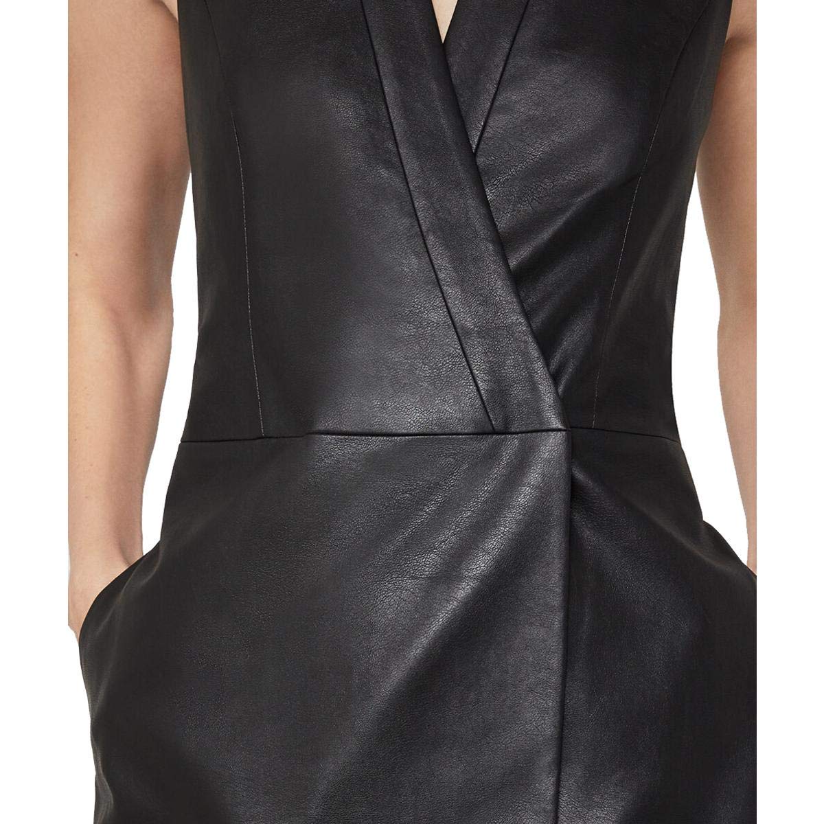 BCBGMAXAZRIA Women's Caryn Faux Leather Asymmetric Wrap Dress - Black Size S | Stylish Party Outfit for Evening Events & Date Nights