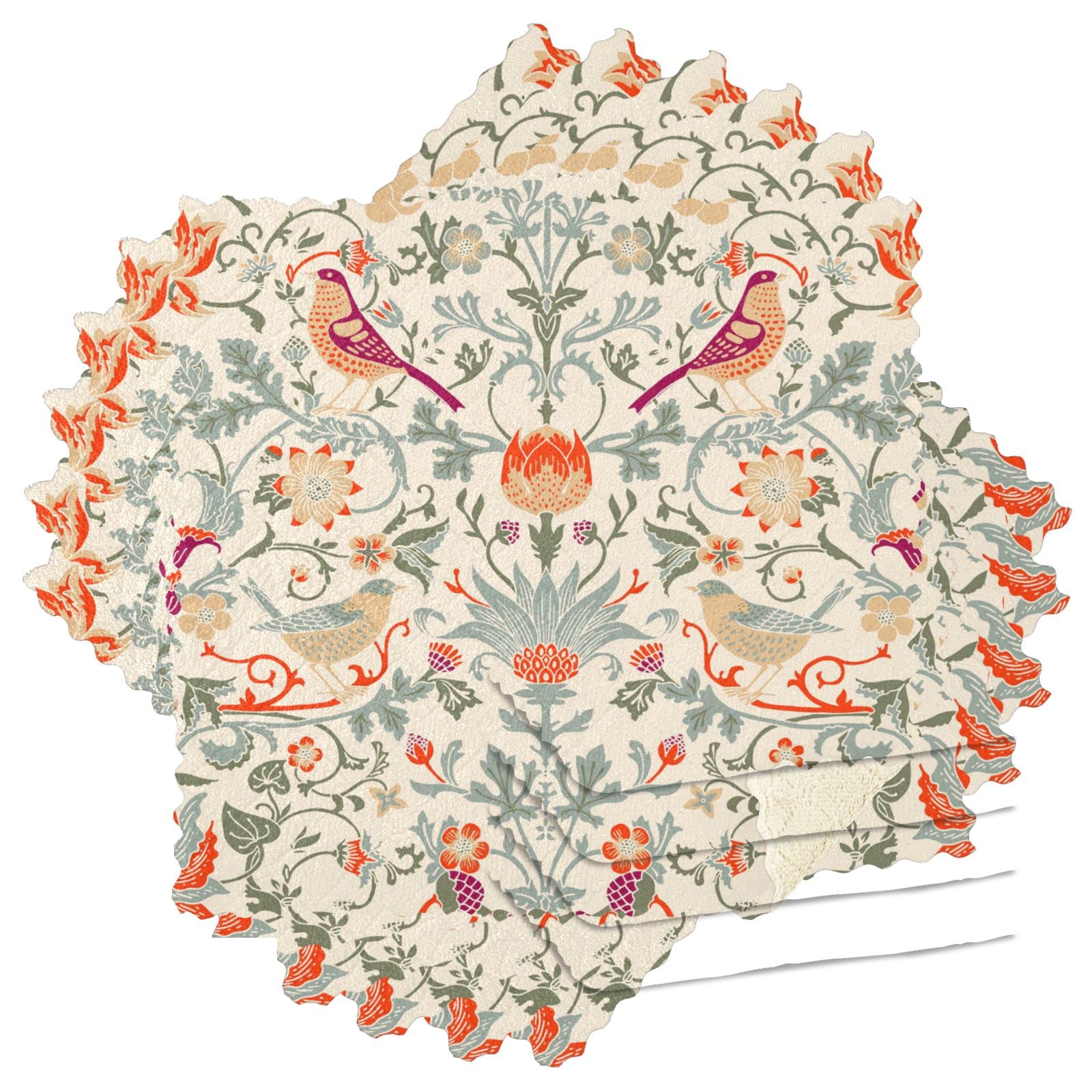 **William Morris Floral Kitchen Towels Set of 6 - Ultra Absorbent Dish Drying Towels, 11x11 Inch Microfiber Hand Towels for Kitchen, Dishwashing & Counter Cleaning**
