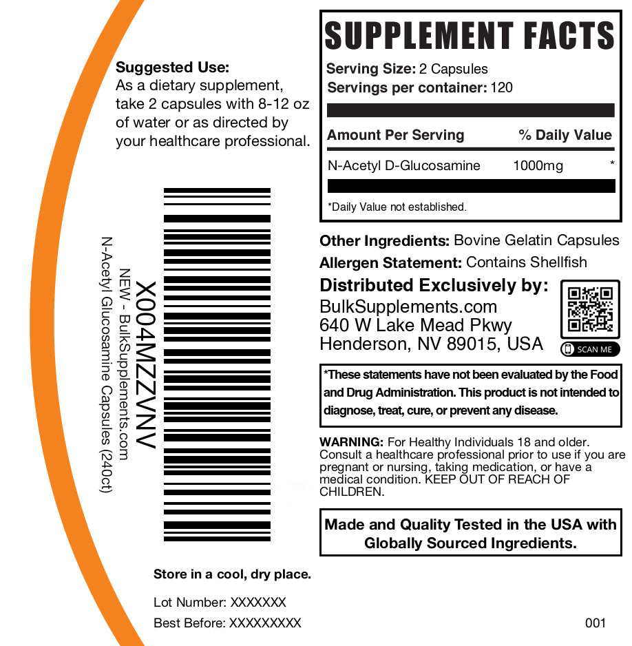 N-Acetyl D-Glucosamine (NAG) Capsules - Supports Joint Health & Cartilage Repair | Dietary Supplement for Mobility & Arthritis Relief