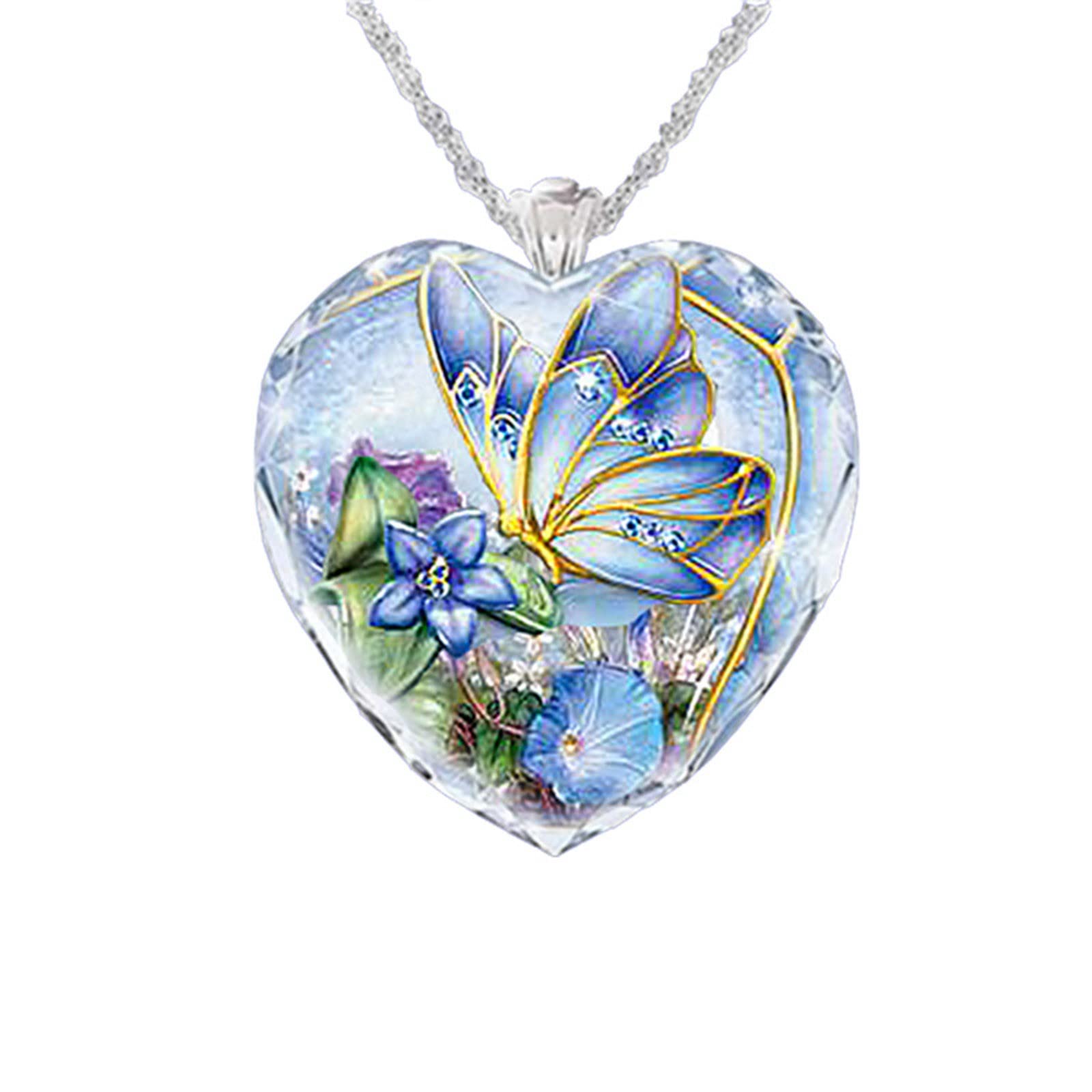 Personalized Vintage Heart Butterfly Necklace for Women - Memorial Pendant Jewelry Gift - Chunky Fashion Necklace for Everyday Wear & Special Occasions